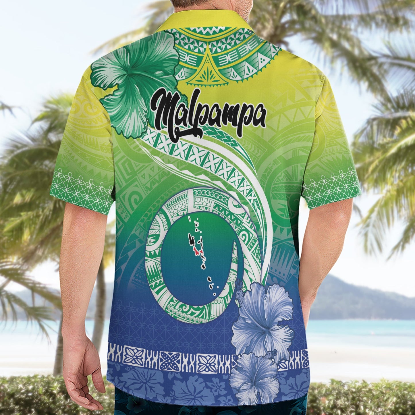 Malpampa Vanuatu Hawaiihemd Hibiscus Sand Zeichnung mit Pazifikmuster LT9