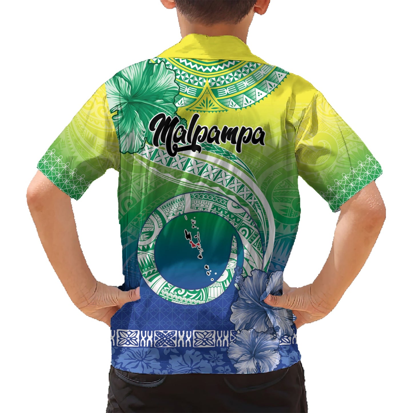 Malpampa Vanuatu Hawaiihemd Hibiscus Sand Zeichnung mit Pazifikmuster LT9