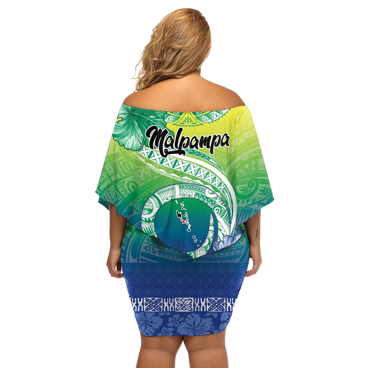 Malpampa Vanuatu Off Shoulder Kurzes blumen kleid Hibiscus Sand Zeichnung mit Pacific Muster LT9