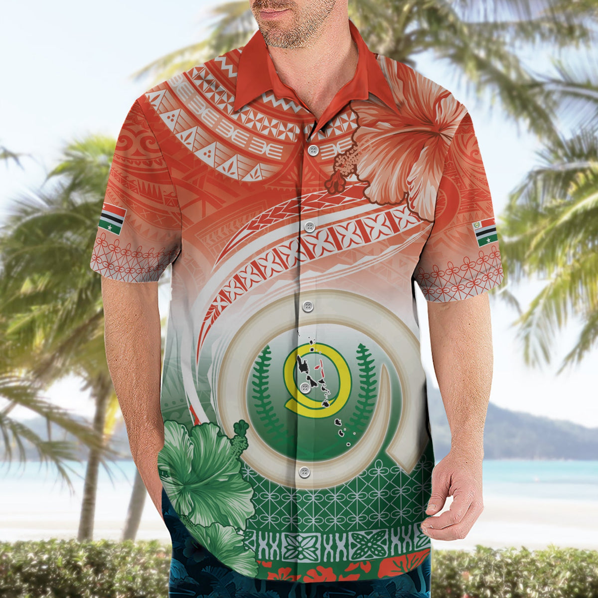 Penama Vanuatu Hawaiihemd Hibiscus Sand Zeichnung mit Pazifik Muster LT9
