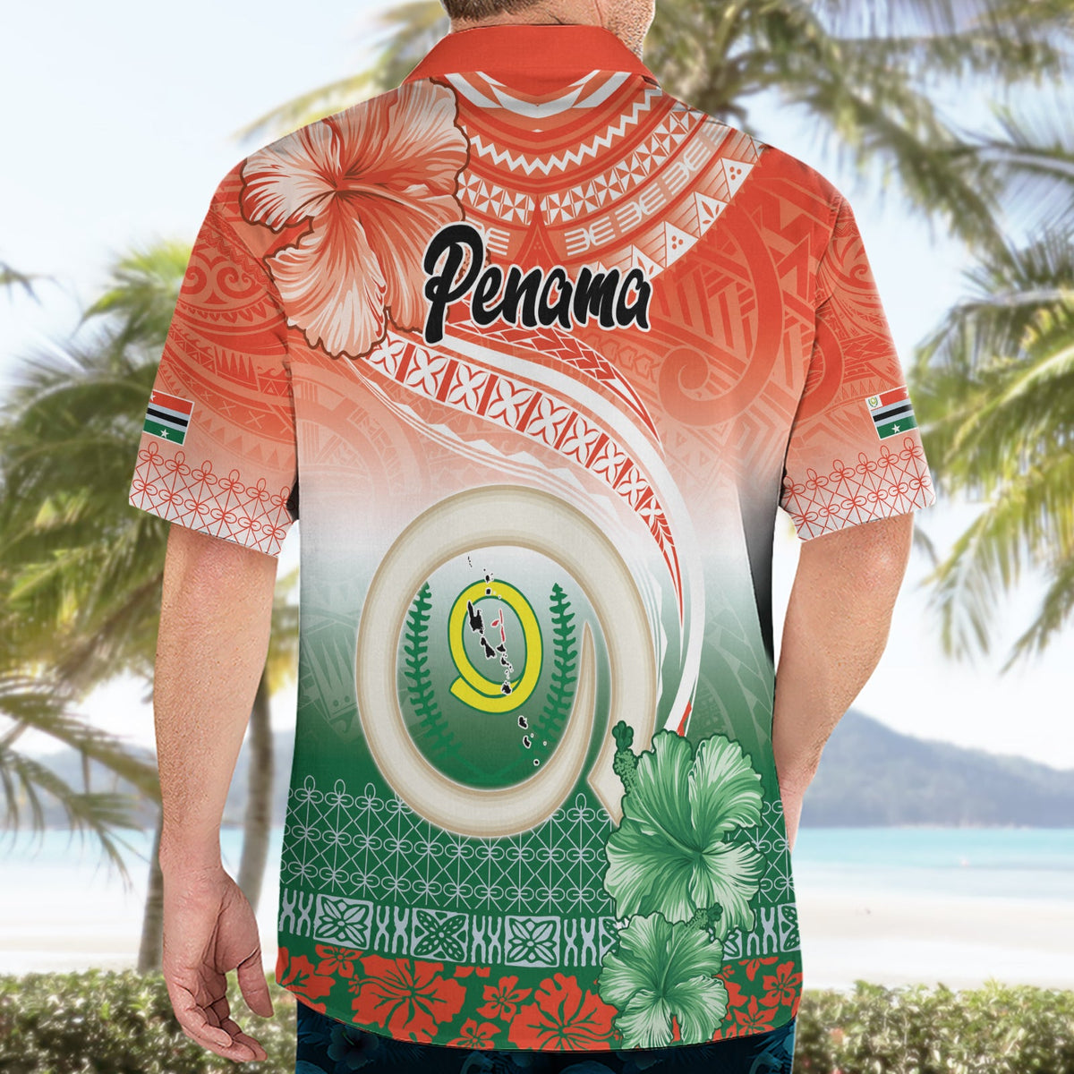 Penama Vanuatu Hawaiihemd Hibiscus Sand Zeichnung mit Pazifik Muster LT9