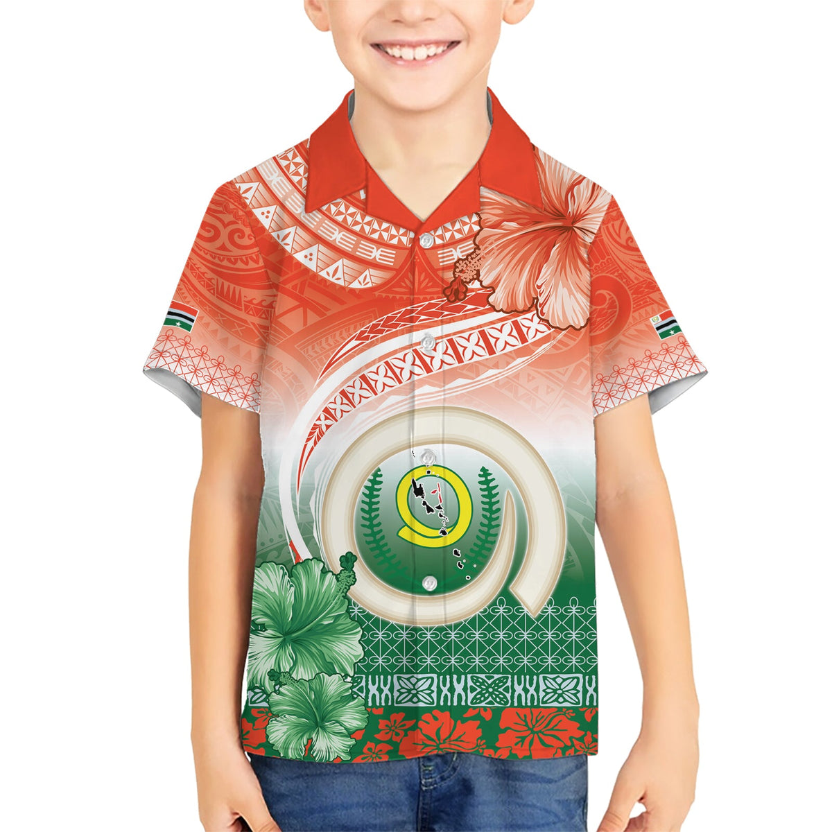 Penama Vanuatu Hawaiihemd Hibiscus Sand Zeichnung mit Pazifik Muster LT9