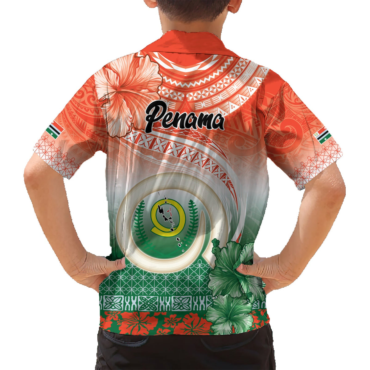 Penama Vanuatu Hawaiihemd Hibiscus Sand Zeichnung mit Pazifik Muster LT9