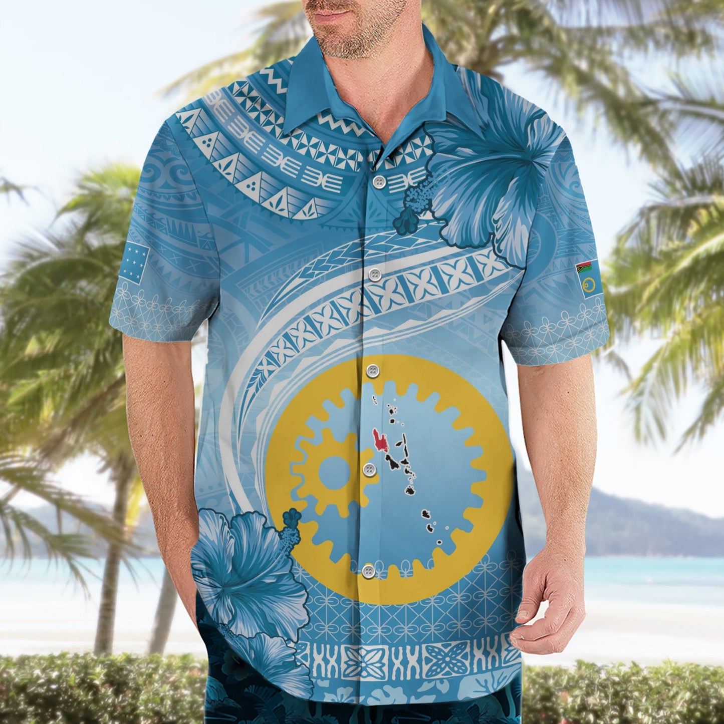 Sanma Vanuatu Hawaiihemd Hibiscus Sand Zeichnung mit Pazifikmuster LT9