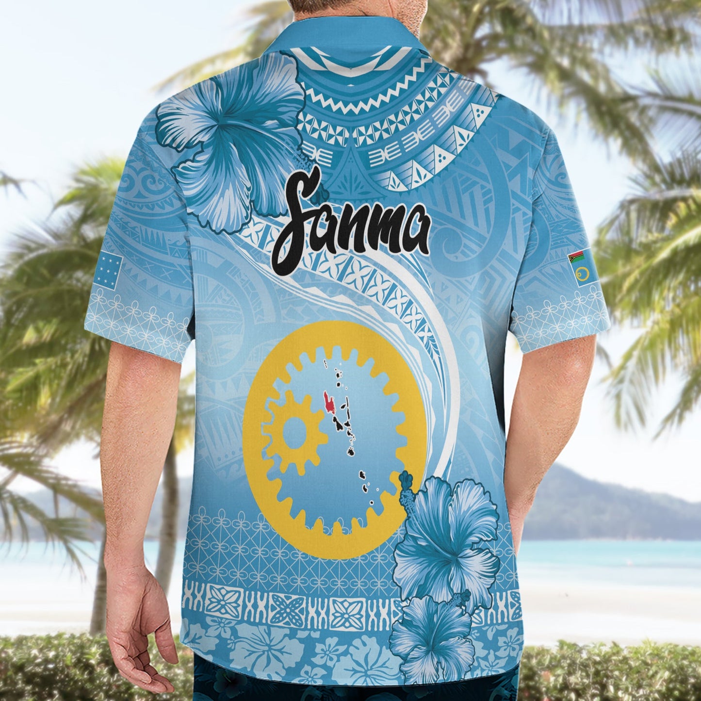 Sanma Vanuatu Hawaiihemd Hibiscus Sand Zeichnung mit Pazifikmuster LT9
