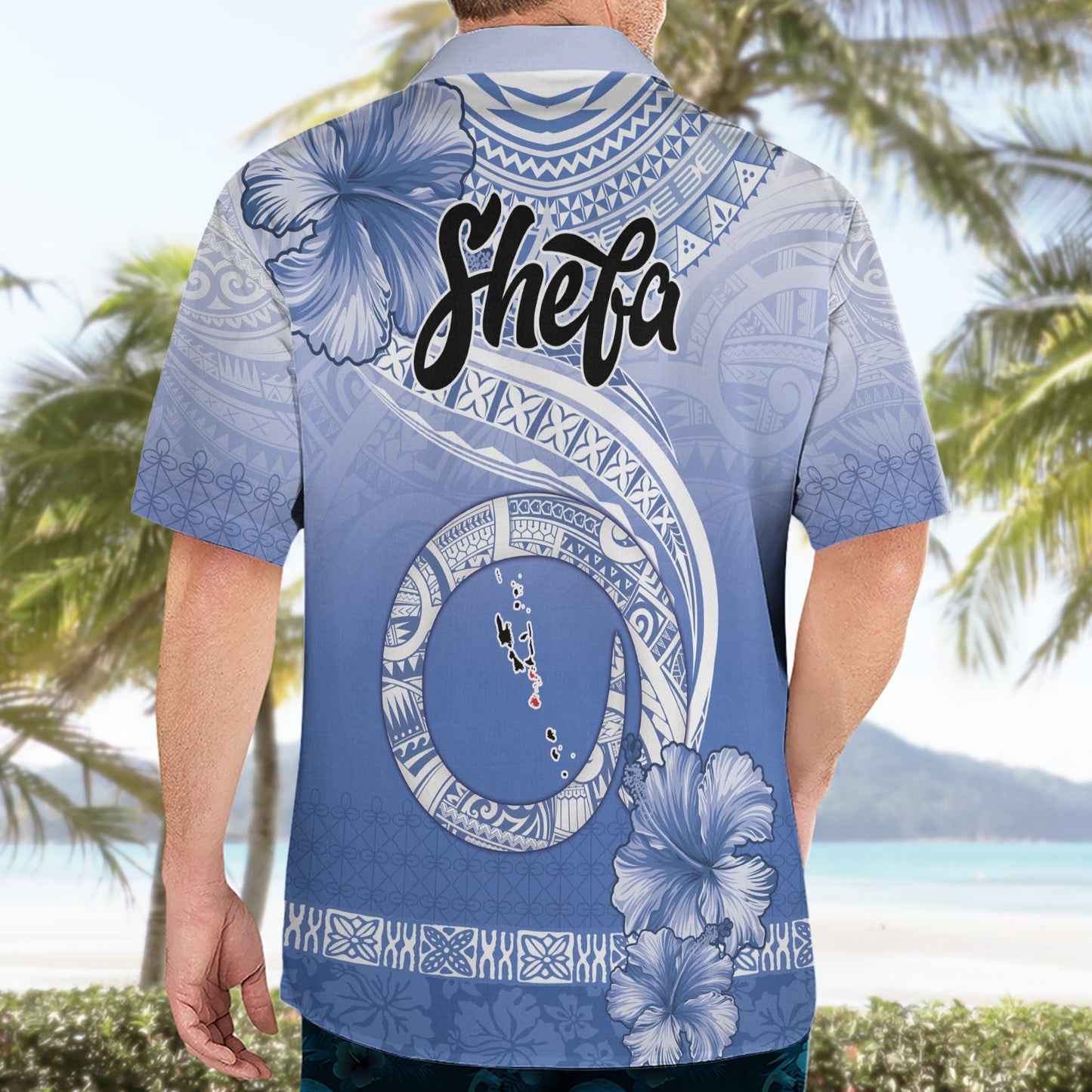 Shefa Vanuatu Hawaiihemd Hibiscus Sand Zeichnung mit Pazifikmuster LT9