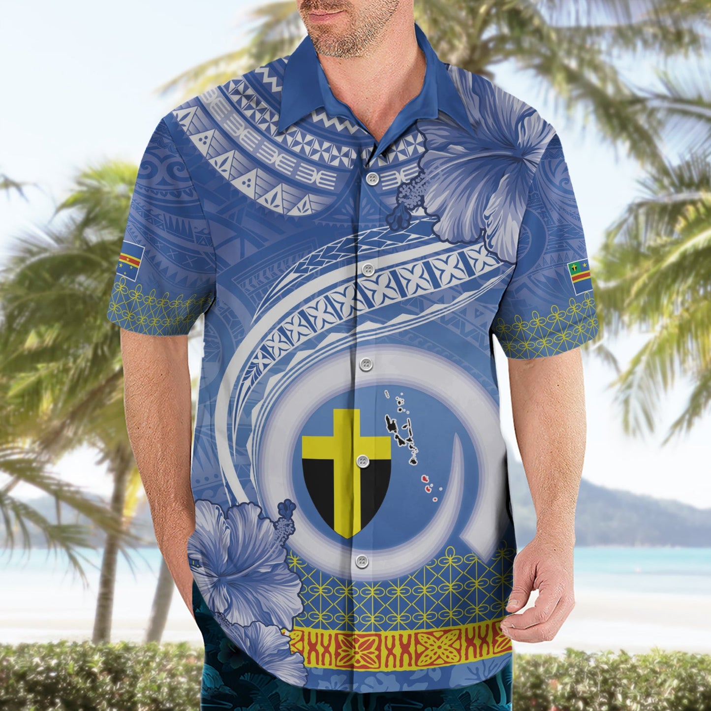 Tafea Vanuatu Hawaiihemd Hibiscus Sand Zeichnung mit Pazifikmuster LT9
