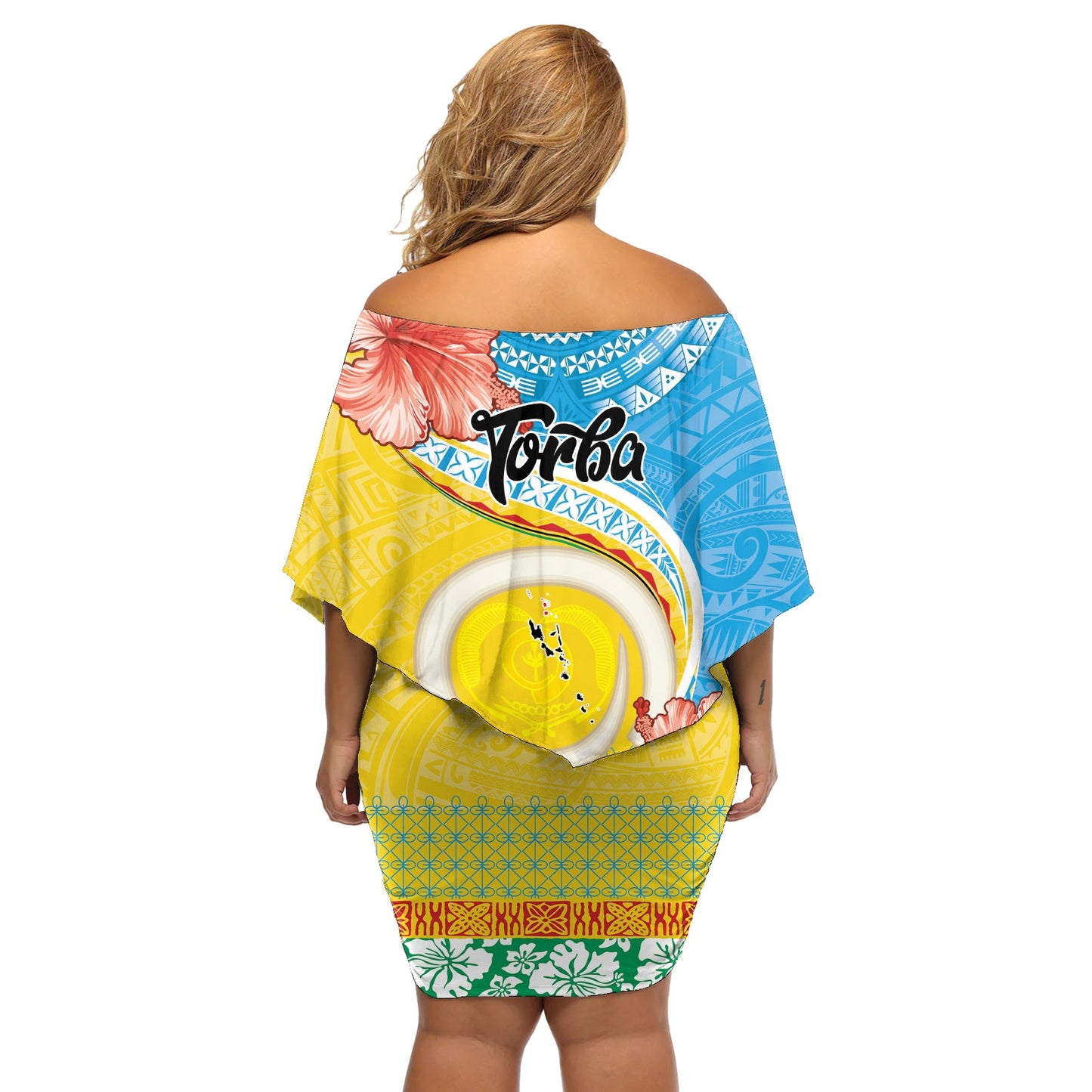Torba Vanuatu Off Shoulder Kurzes blumen kleid Hibiscus Sand Zeichnung mit Pacific Muster LT9
