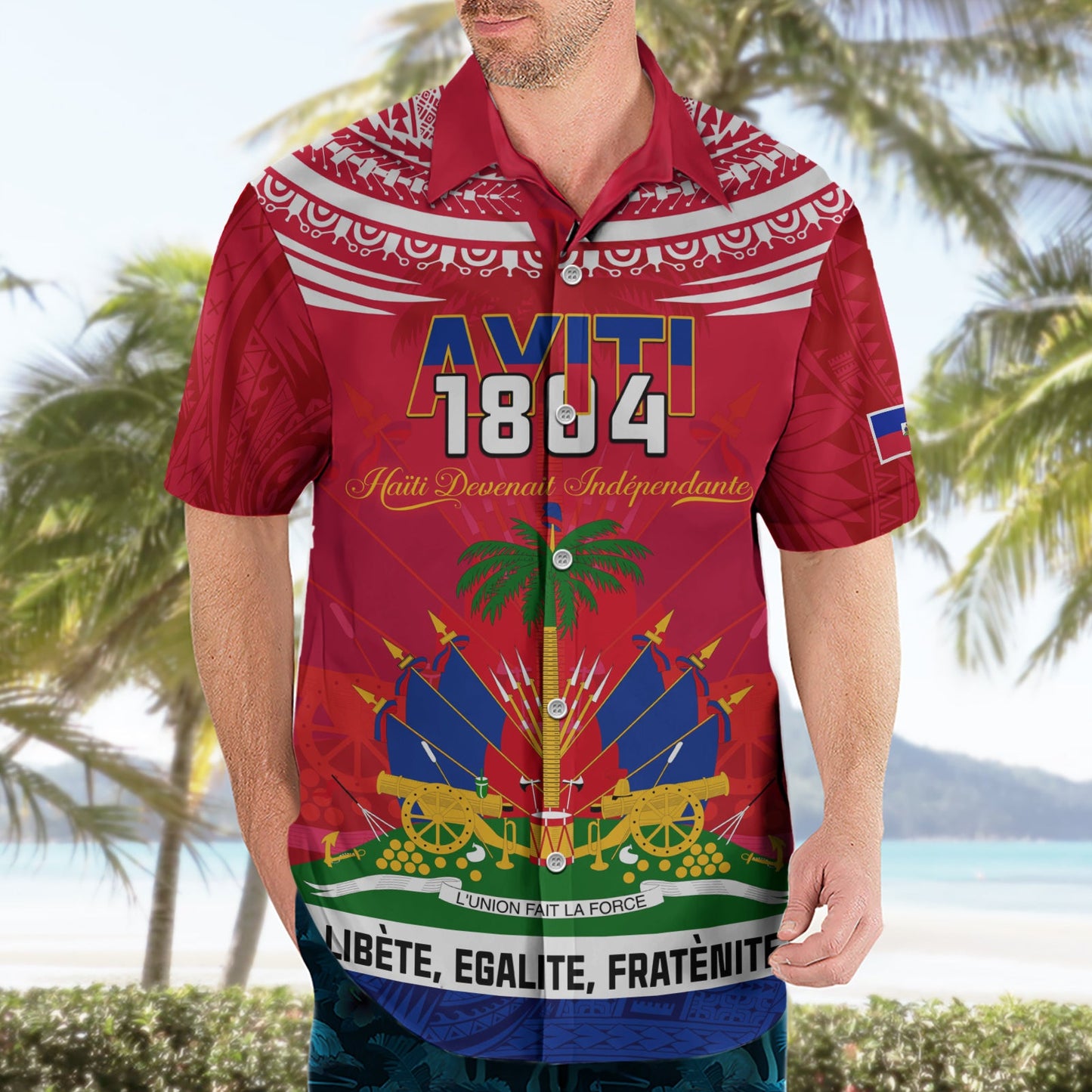 Haiti Unabhängigkeitstag Hawaiihemd Libete Egalite Fratenite Ayiti 1804 mit polynesischem Muster LT9