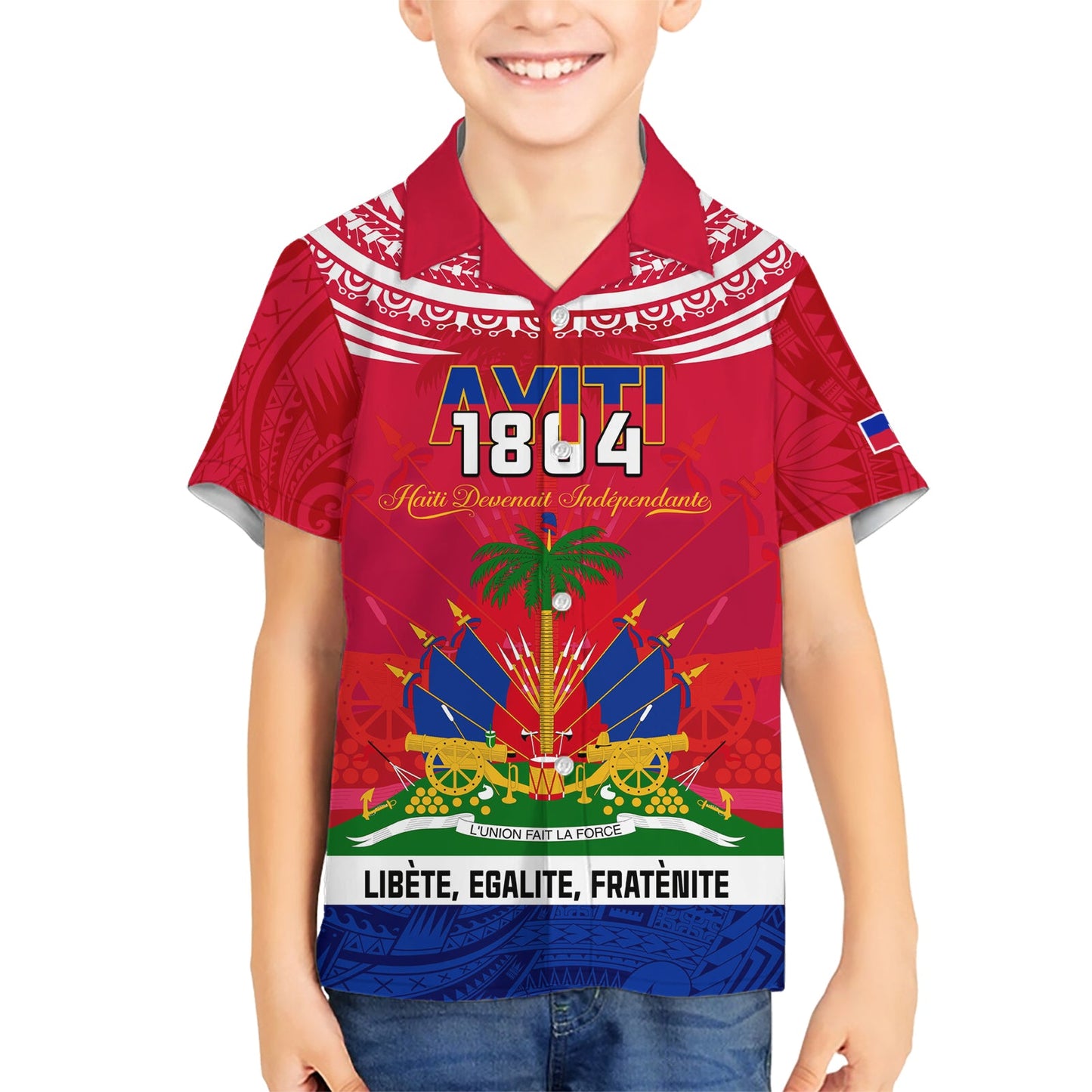 Haiti Unabhängigkeitstag Hawaiihemd Libete Egalite Fratenite Ayiti 1804 mit polynesischem Muster LT9