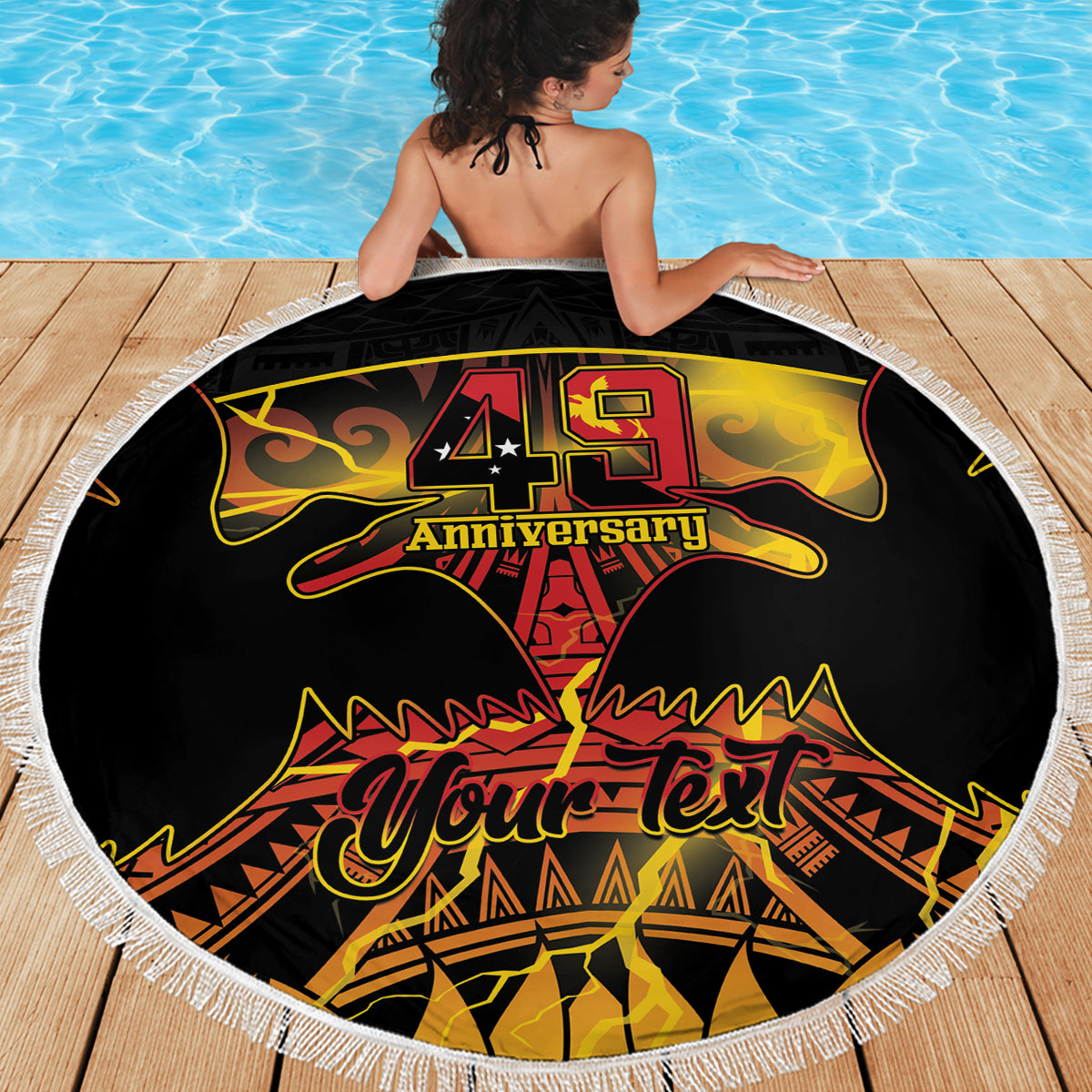 Amerikanisch-Samoa Fue und Kava Bowl Stranddecke Plumeria und polynesisches Muster LT03
