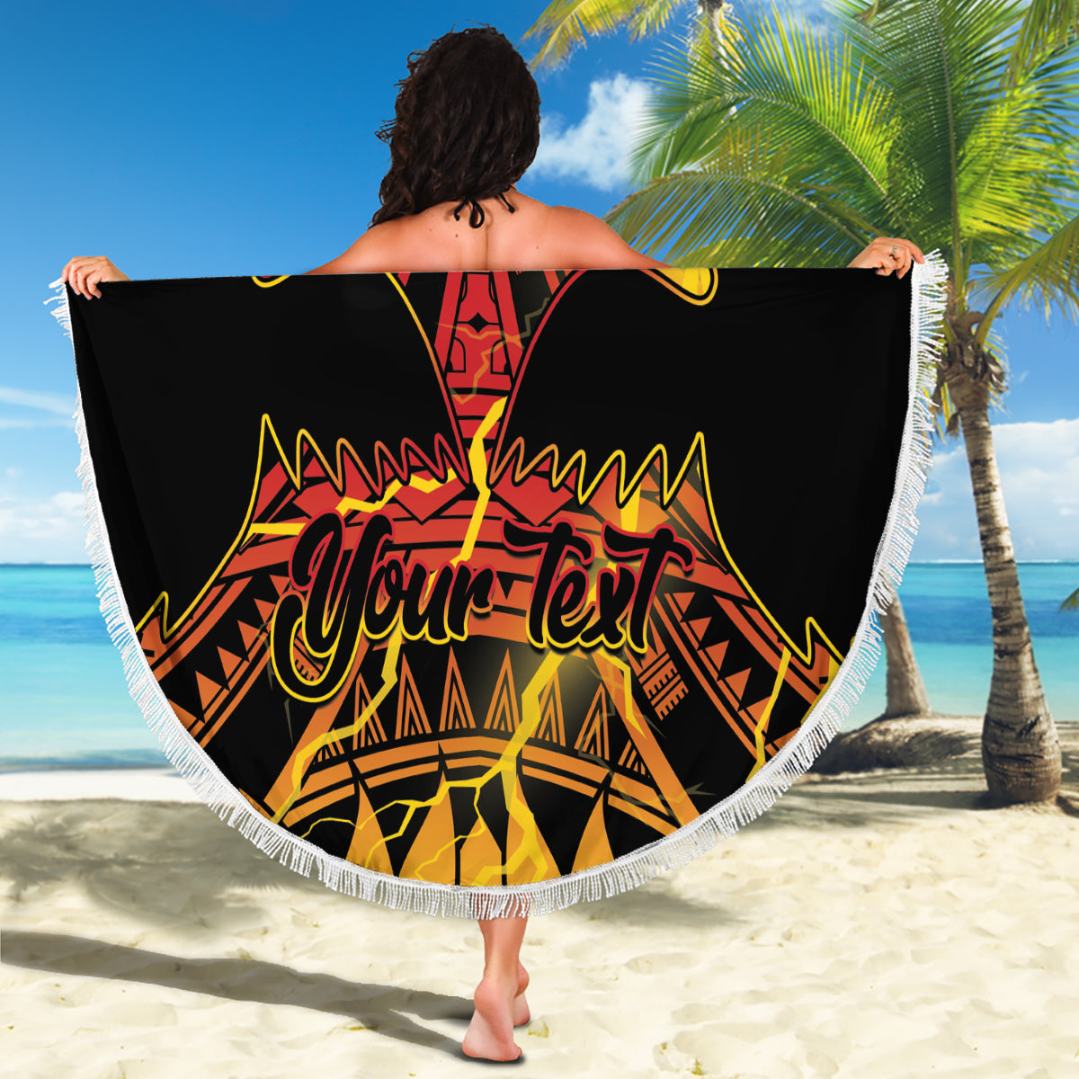 Amerikanisch-Samoa Fue und Kava Bowl Stranddecke Plumeria und polynesisches Muster LT03