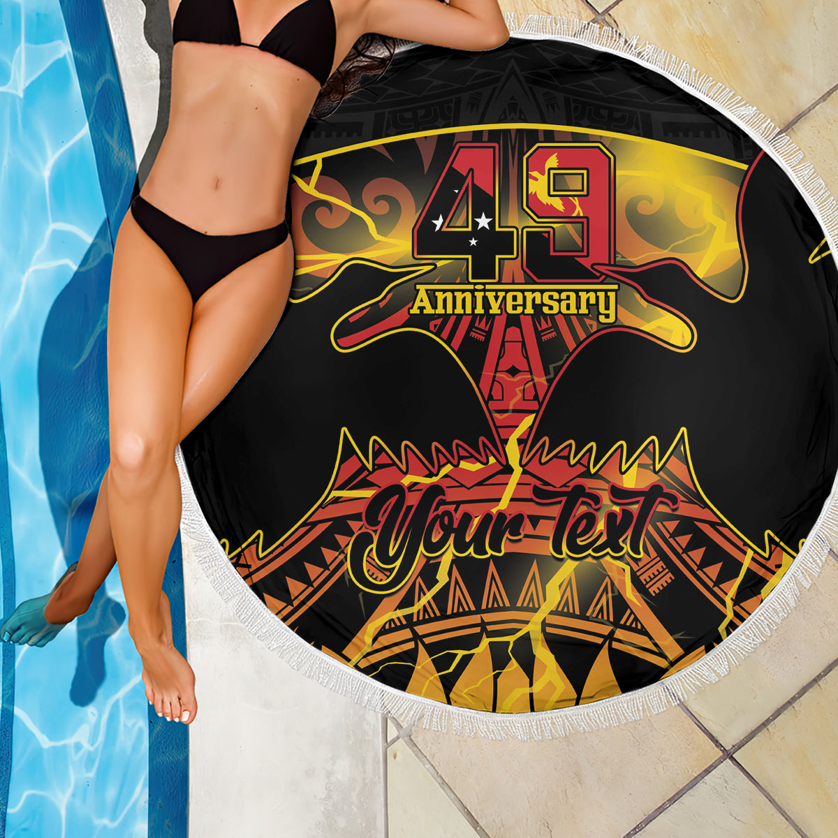 Amerikanisch-Samoa Fue und Kava Bowl Stranddecke Plumeria und polynesisches Muster LT03