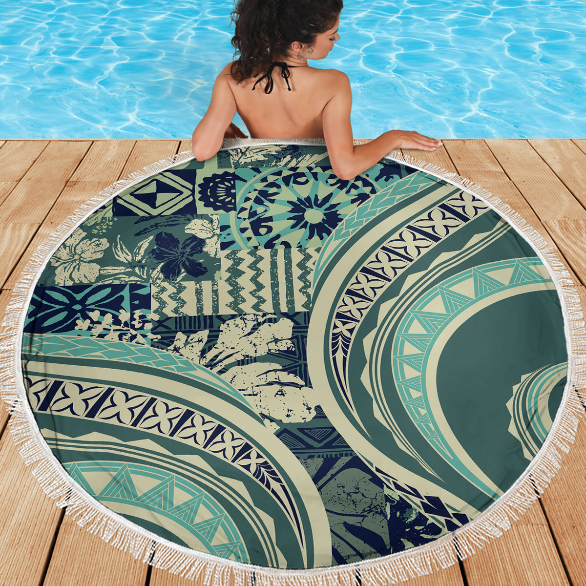 Neuseeländische Matariki-Stranddecke mit Maori-Muster und Kiwi-Vogel-Haka-Tanz, Himmel, Nacht, LT03