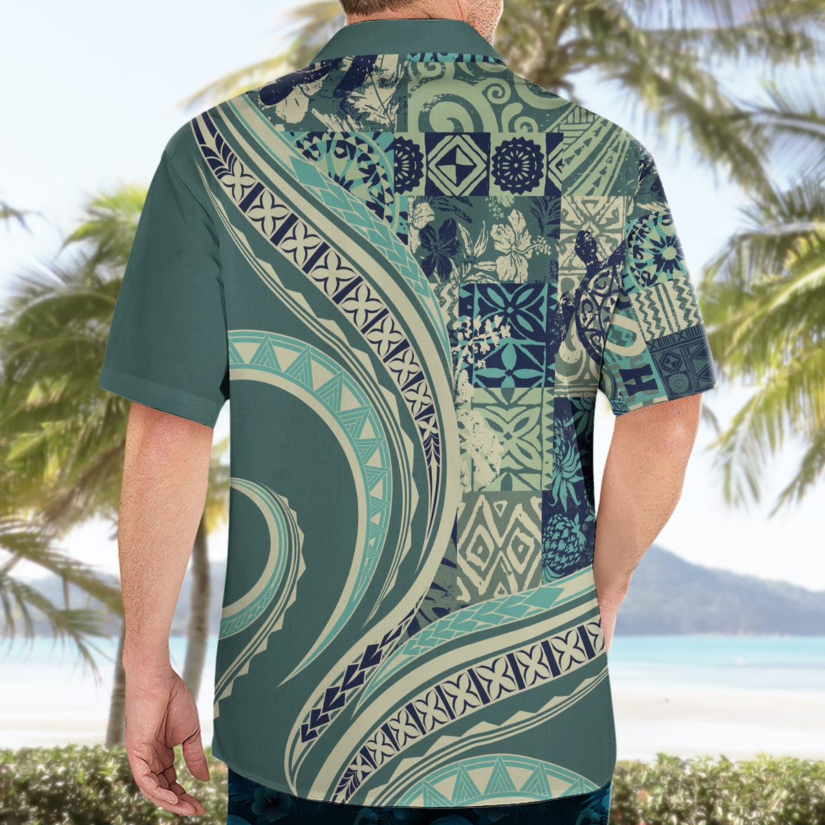Hawaiianisches Hibiskus-Tribal-Hemd mit Vintage-Motiv, Ver. 1, LT9
