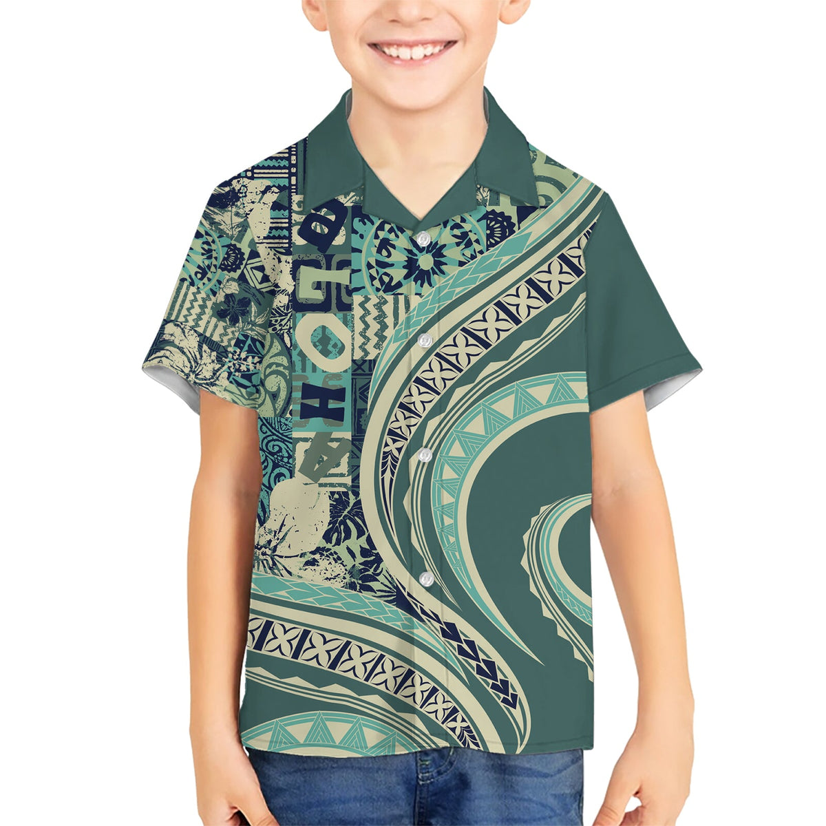 Hawaiianisches Hibiskus-Tribal-Hemd mit Vintage-Motiv, Ver. 1, LT9