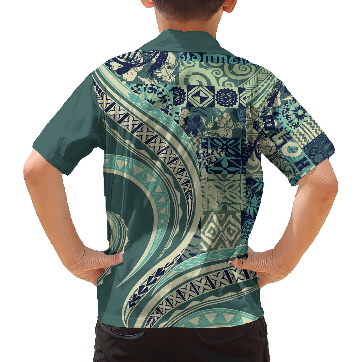 Hawaiianisches Hibiskus-Tribal-Hemd mit Vintage-Motiv, Ver. 1, LT9
