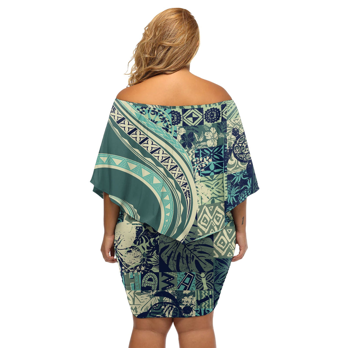 Hawaiianisches Hibiskus Tribal Vintage Motiv Off Shoulder Kurzes Kleid mit blumen Ver 1 LT9