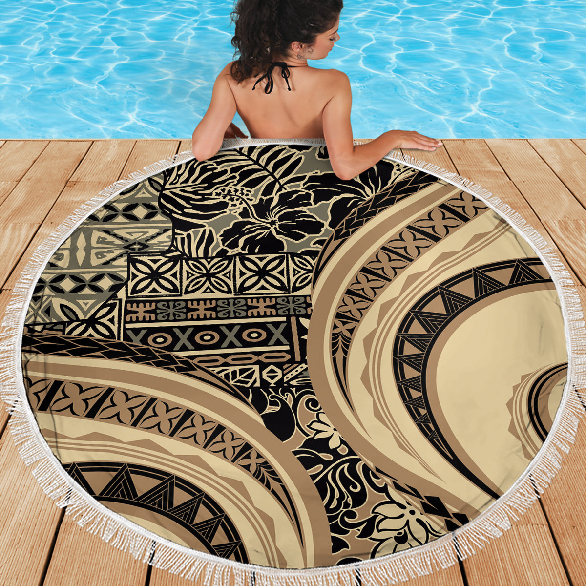 Hawaii Tropische Blätter und Blumen Stranddecke Tribal Polynesian Muster Weiß Stil LT03
