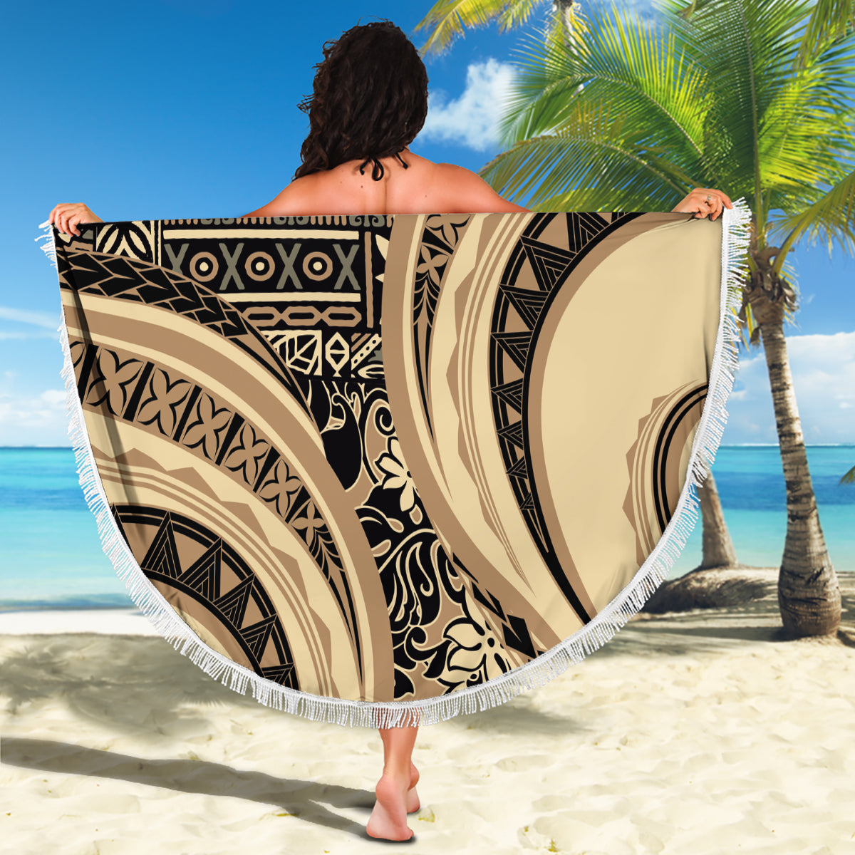 Hawaii Tropische Blätter und Blumen Stranddecke Tribal Polynesian Muster Weiß Stil LT03
