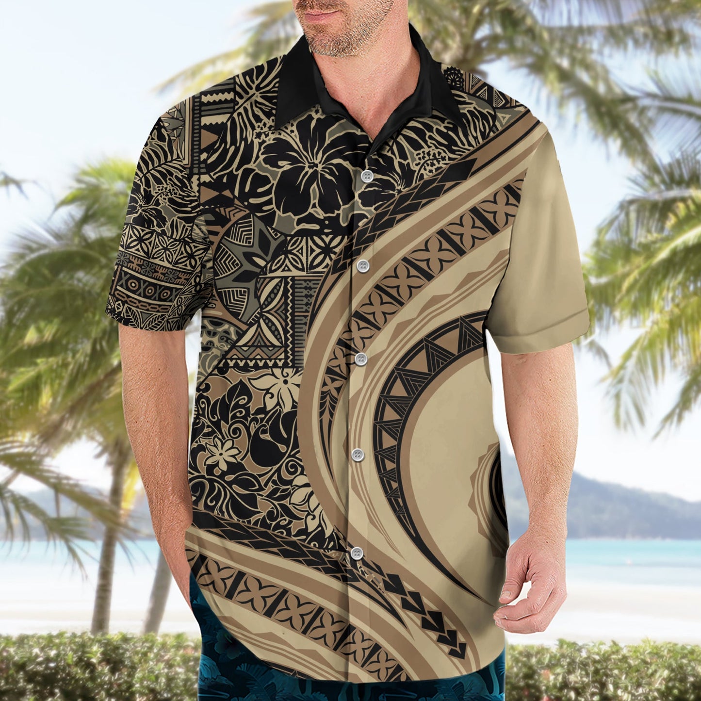Hawaiianisches Hibiskus-Tribal-Hemd mit Vintage-Motiv, Ver 2, LT9