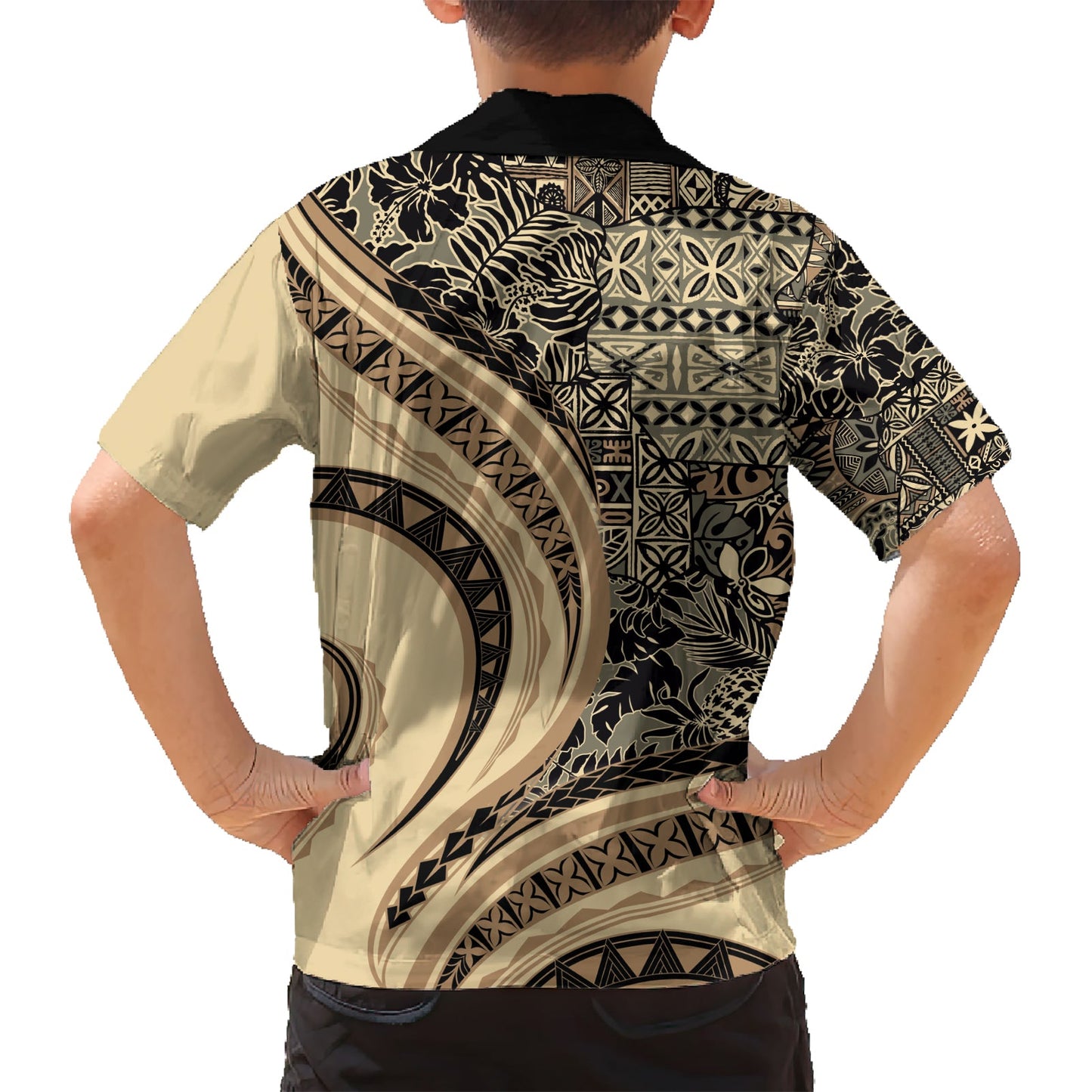 Hawaiianisches Hibiskus-Tribal-Hemd mit Vintage-Motiv, Ver 2, LT9