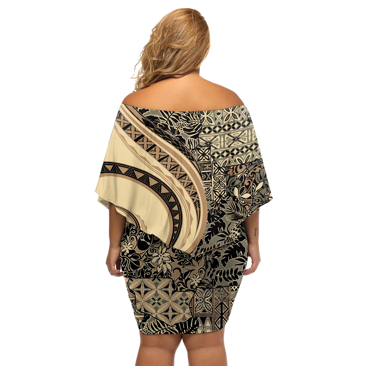 Hawaiianisches Hibiskus Tribal Vintage Motiv Off Shoulder Kurzes Kleid mit blumen Ver 2 LT9