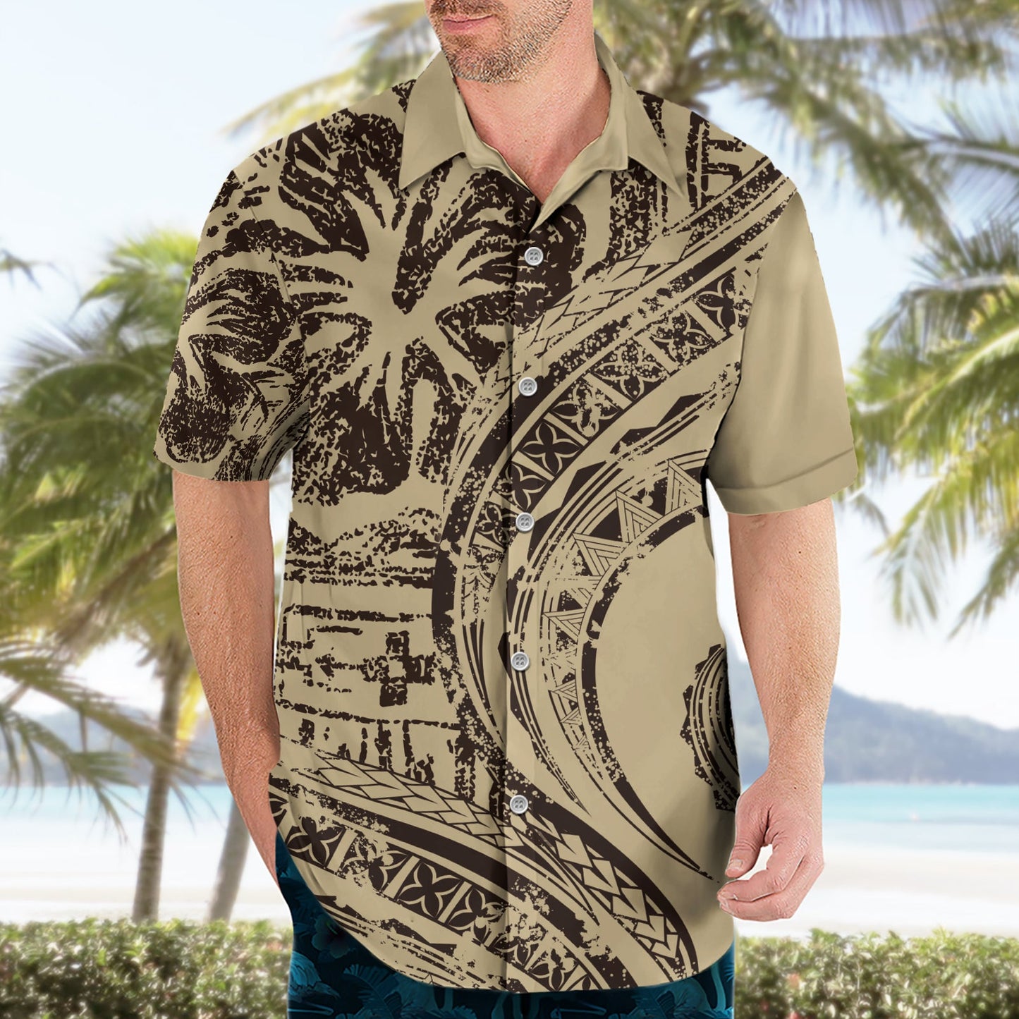 Hawaiianisches Hibiskus-Tribal-Hemd mit Vintage-Motiv, Ver 3, LT9