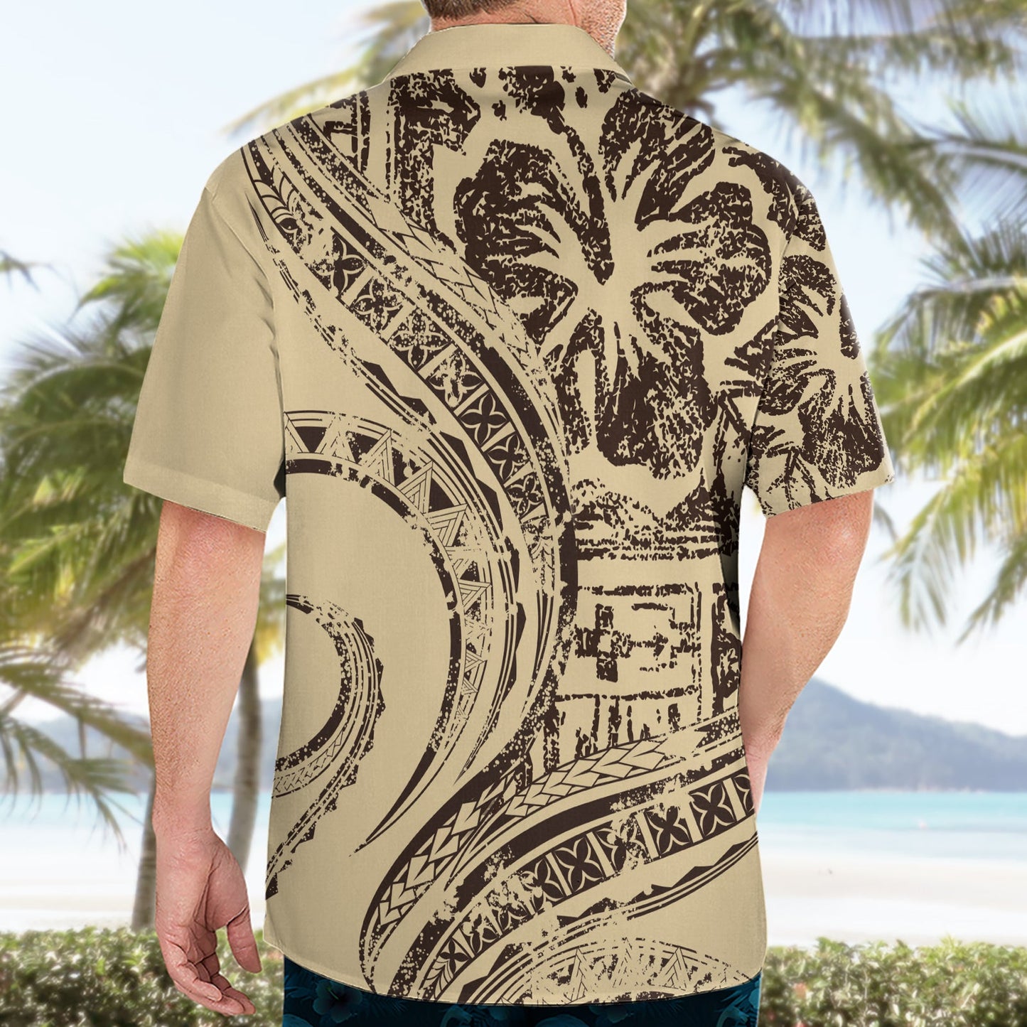 Hawaiianisches Hibiskus-Tribal-Hemd mit Vintage-Motiv, Ver 3, LT9