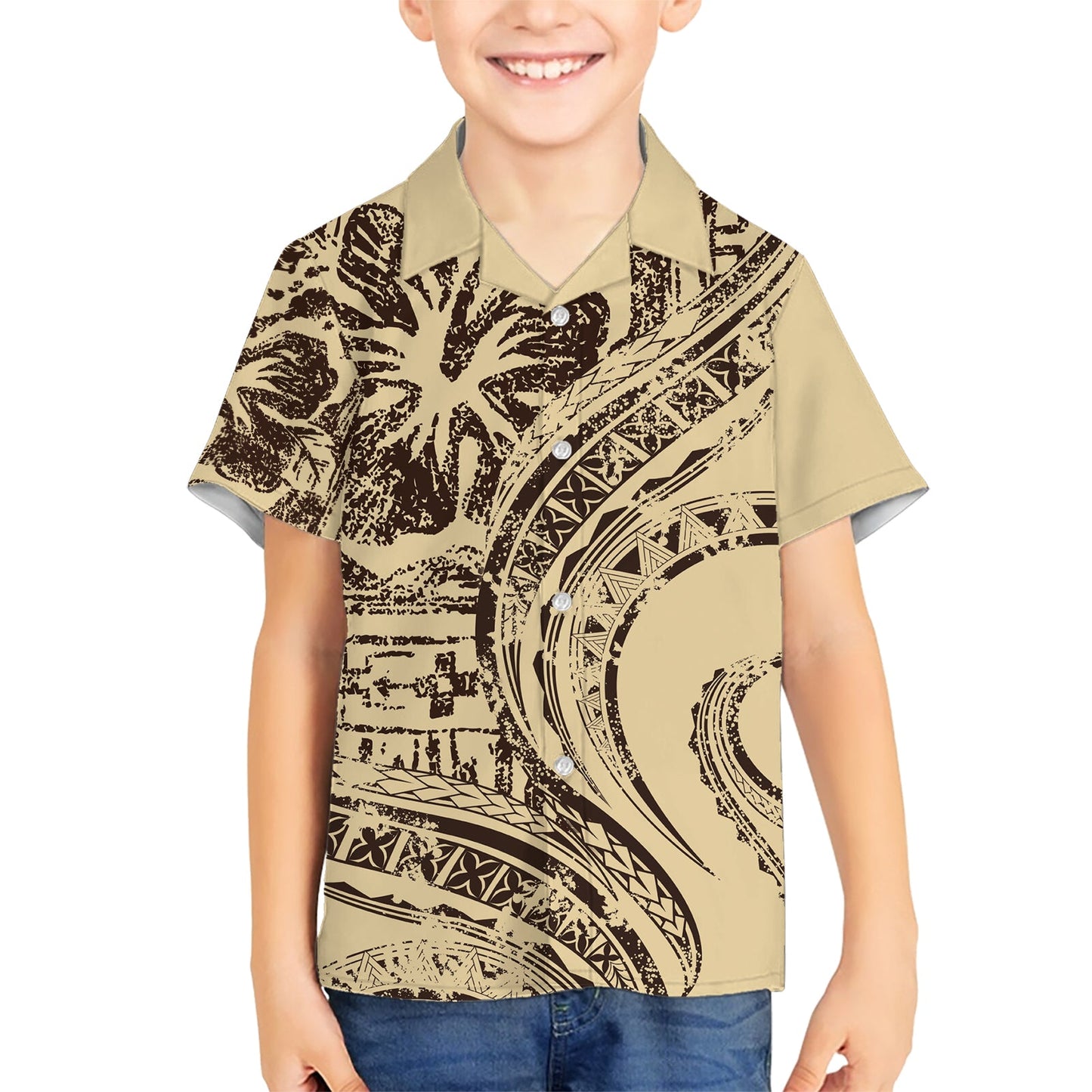 Hawaiianisches Hibiskus-Tribal-Hemd mit Vintage-Motiv, Ver 3, LT9