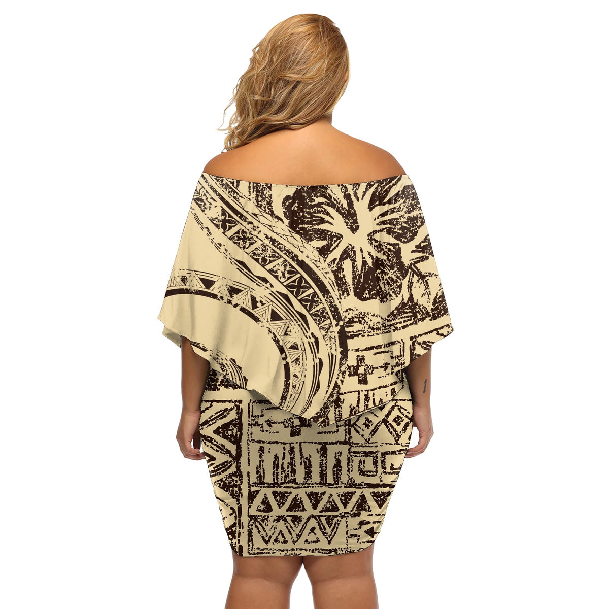 Hawaiianisches Hibiskus Tribal Vintage Motiv Off Shoulder Kurzes Kleid mit blumen Ver 3 LT9