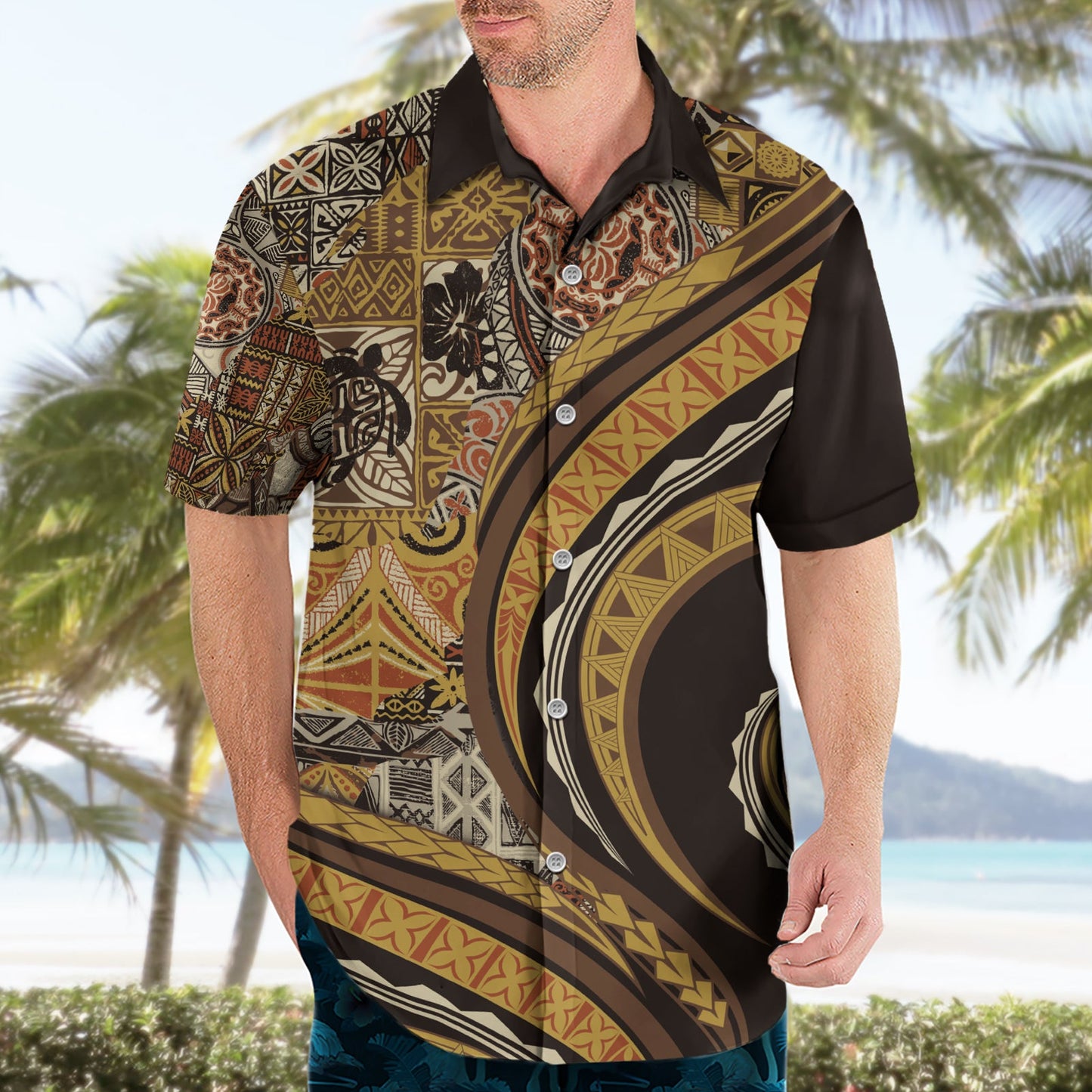 Hawaiianisches Hibiskus-Tribal-Hemd mit Vintage-Motiv, Ver 4 LT9