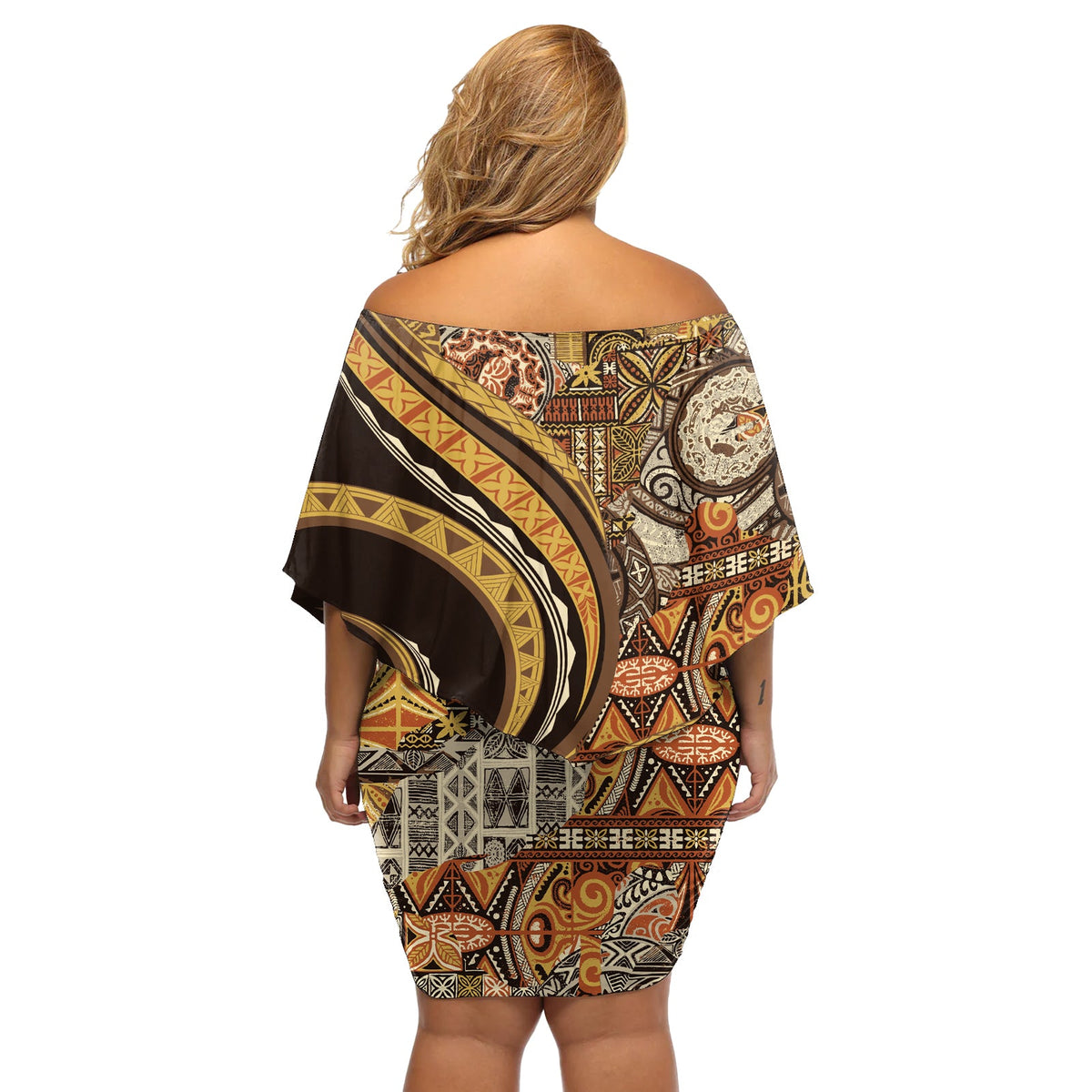 Hawaiianisches Hibiskus Tribal Vintage Motiv Off Shoulder Kurzes Kleid mit blumen Ver 4 LT9