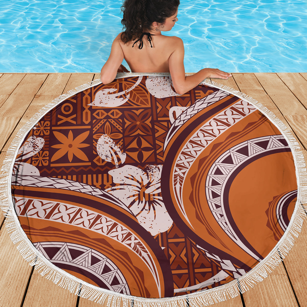 Pacific Beauty Girl Stranddecke Grün Polynesisches Tribal Vintage Motiv LT9