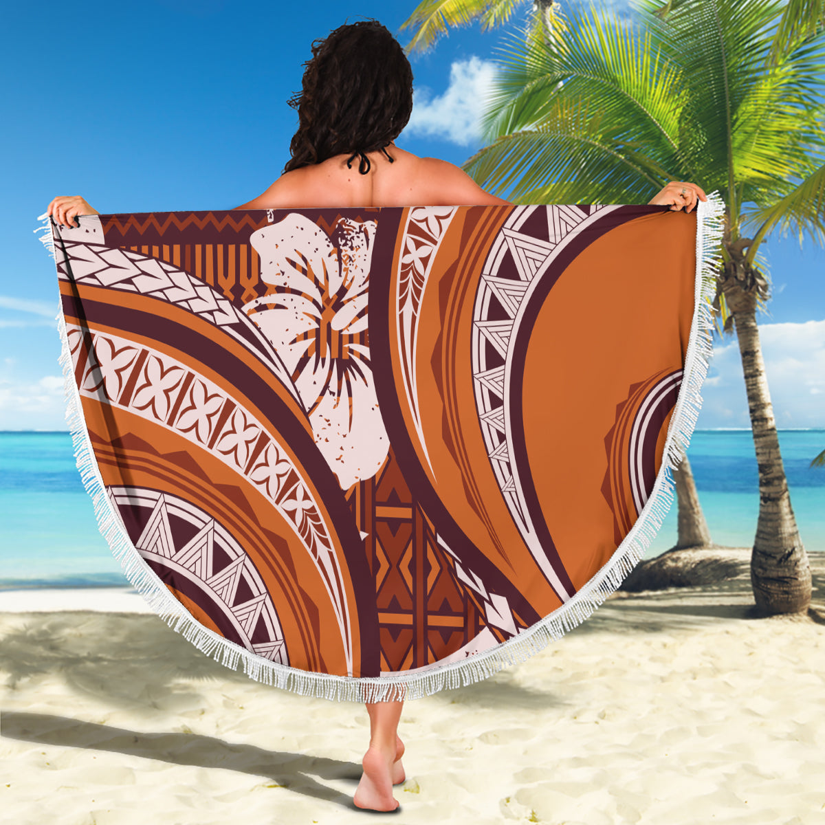 Pacific Beauty Girl Stranddecke Grün Polynesisches Tribal Vintage Motiv LT9