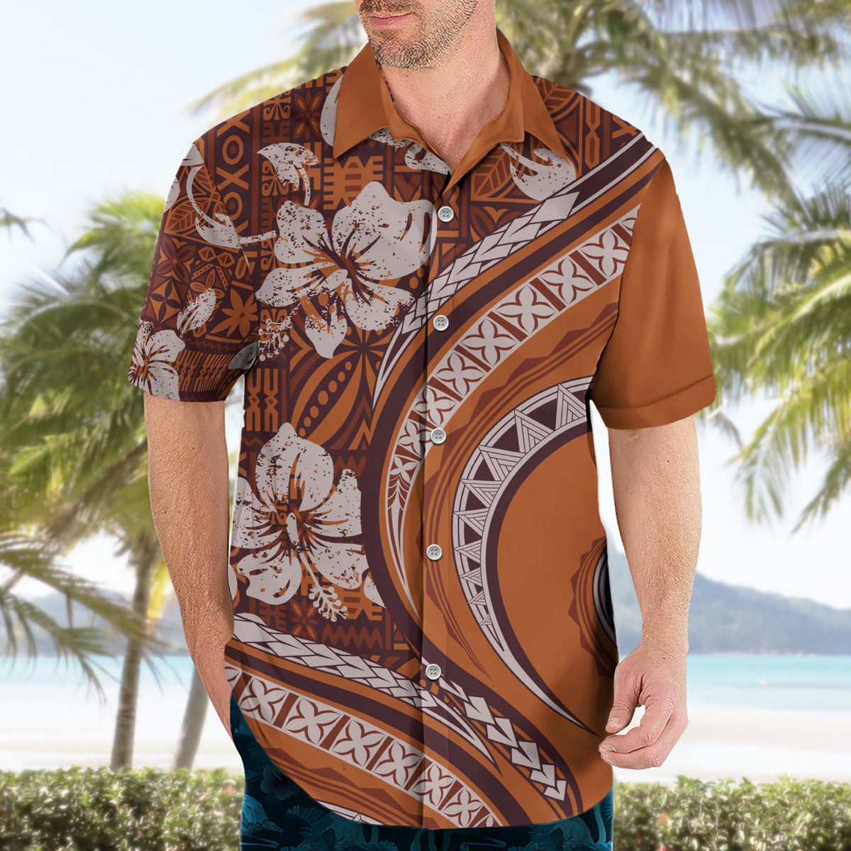 Hawaiianisches Hibiskus-Tribal-Hemd mit Vintage-Motiv, Ver. 5 LT9