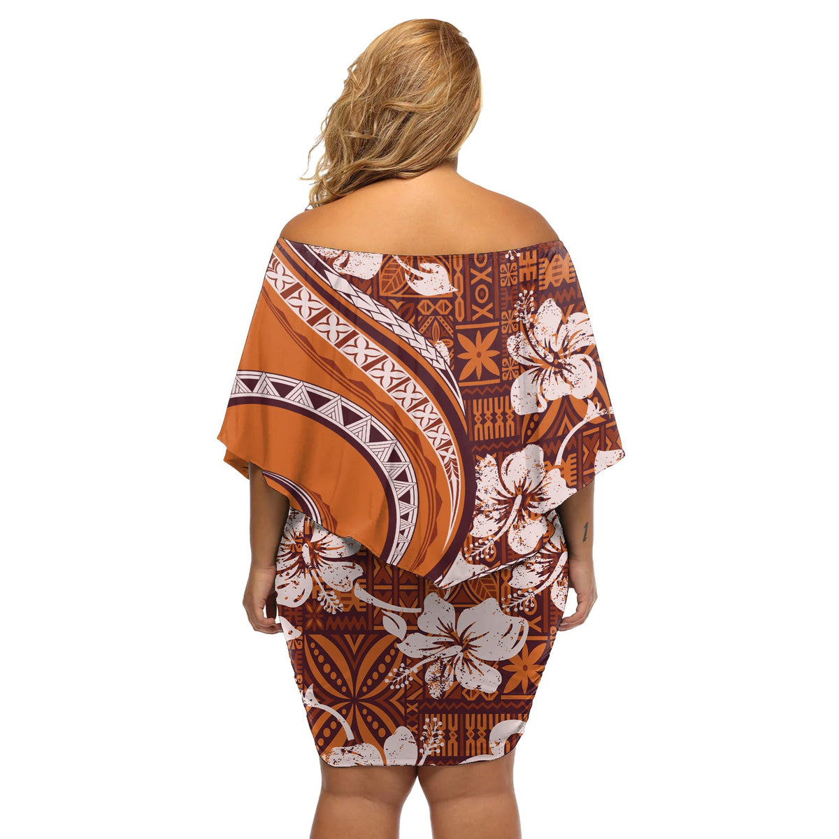 Hawaiianisches Hibiskus Tribal Vintage Motiv Off Shoulder Kurzes Kleid mit blumen Ver 5 LT9
