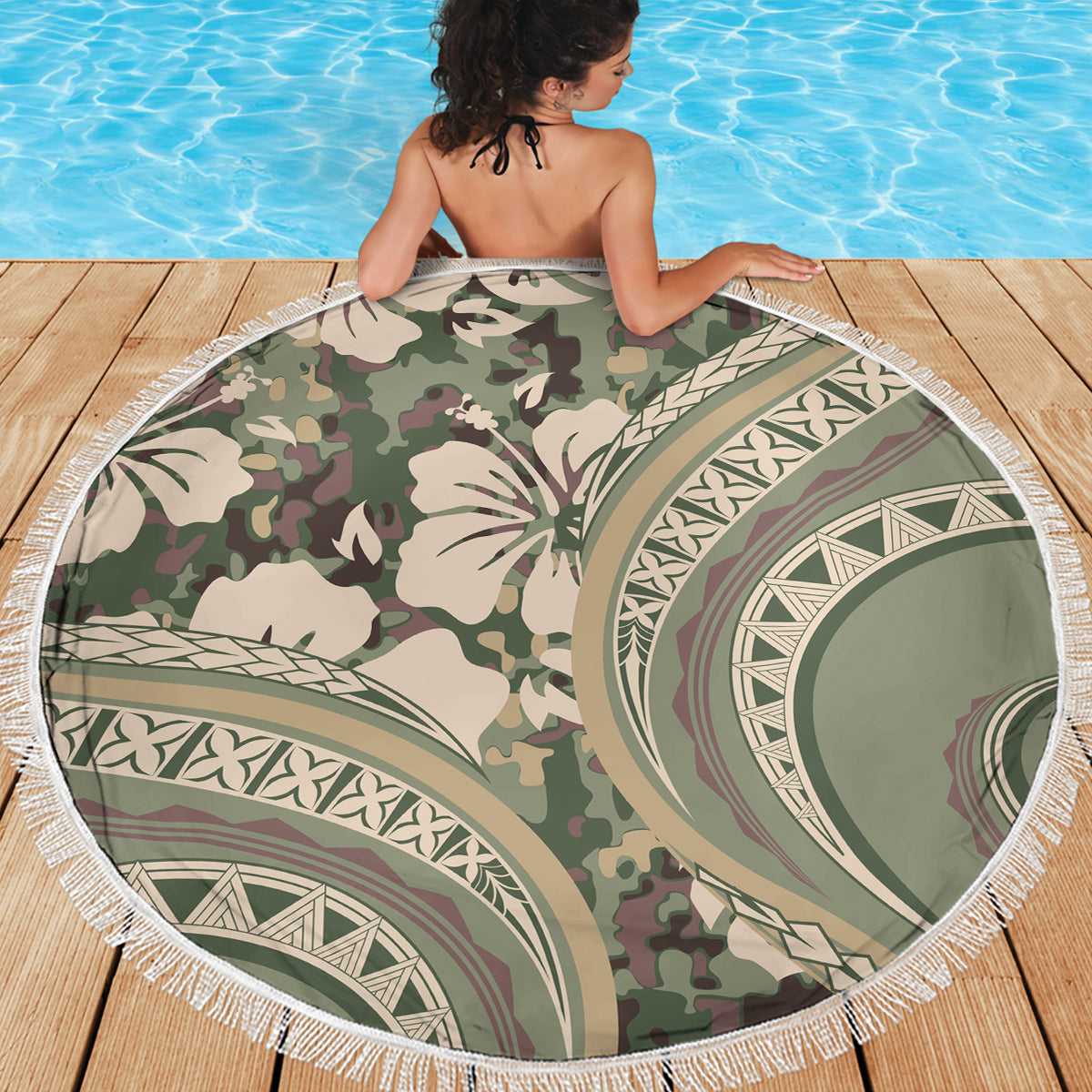 Pacific Beauty Girl Stranddecke Rosa Polynesisches Tribal Vintage Motiv LT9