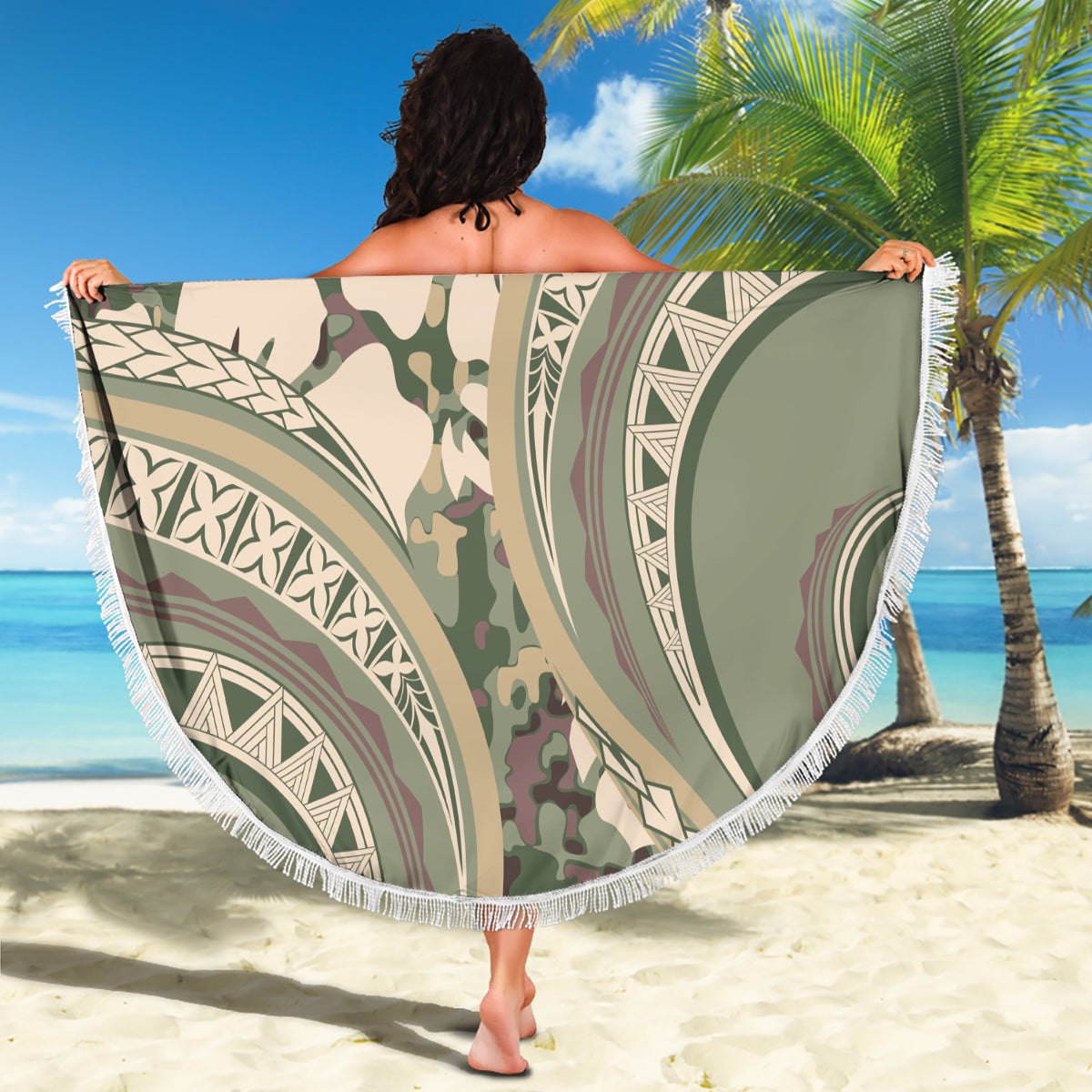 Pacific Beauty Girl Stranddecke Rosa Polynesisches Tribal Vintage Motiv LT9