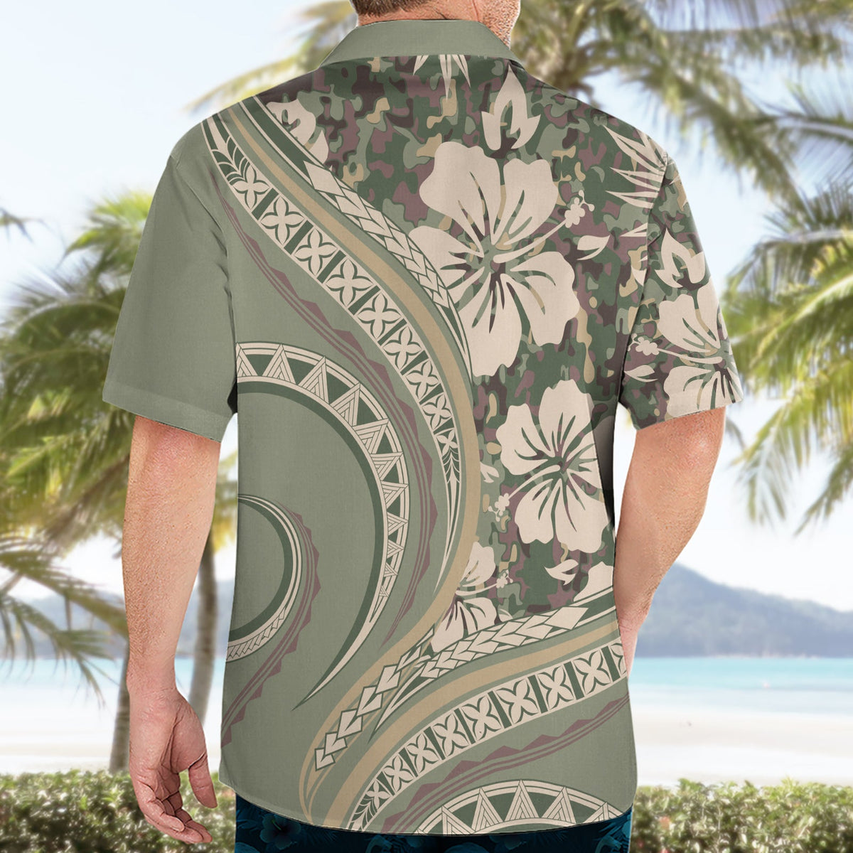 Hawaiianisches Hibiskus-Tribal-Hemd mit Vintage-Motiv, Ver. 6, LT9