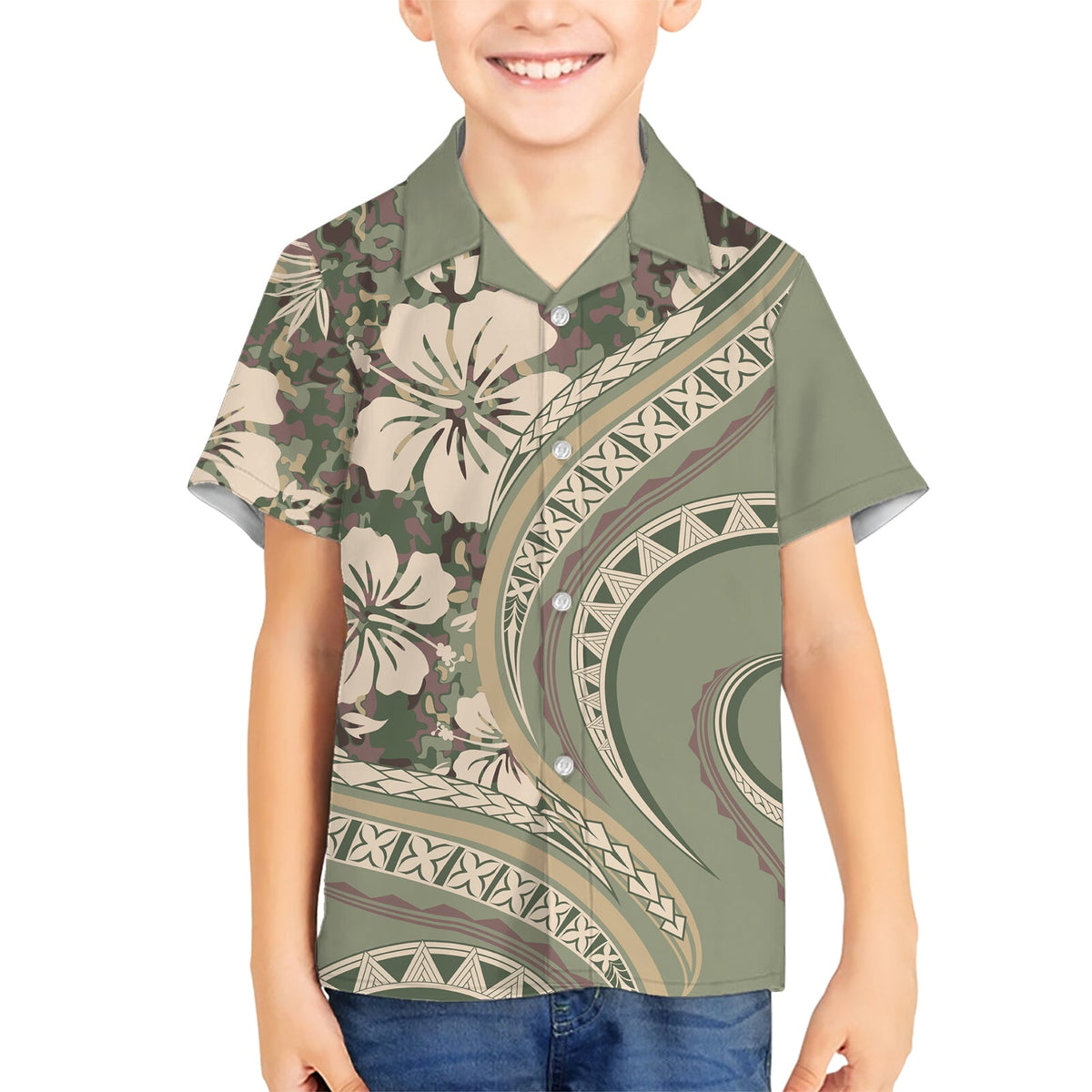 Hawaiianisches Hibiskus-Tribal-Hemd mit Vintage-Motiv, Ver. 6, LT9
