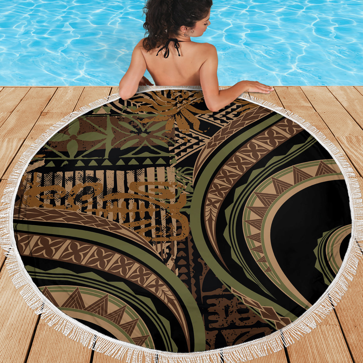 Tongaische Kupesi Ngatu Stranddecke mit Hibiskus-Vintage-Motiv LT9