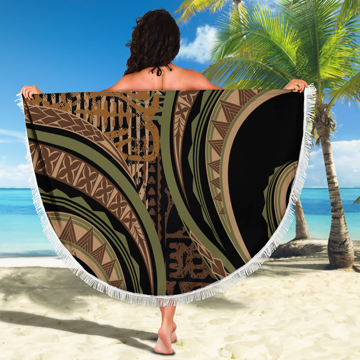 Tongaische Kupesi Ngatu Stranddecke mit Hibiskus-Vintage-Motiv LT9
