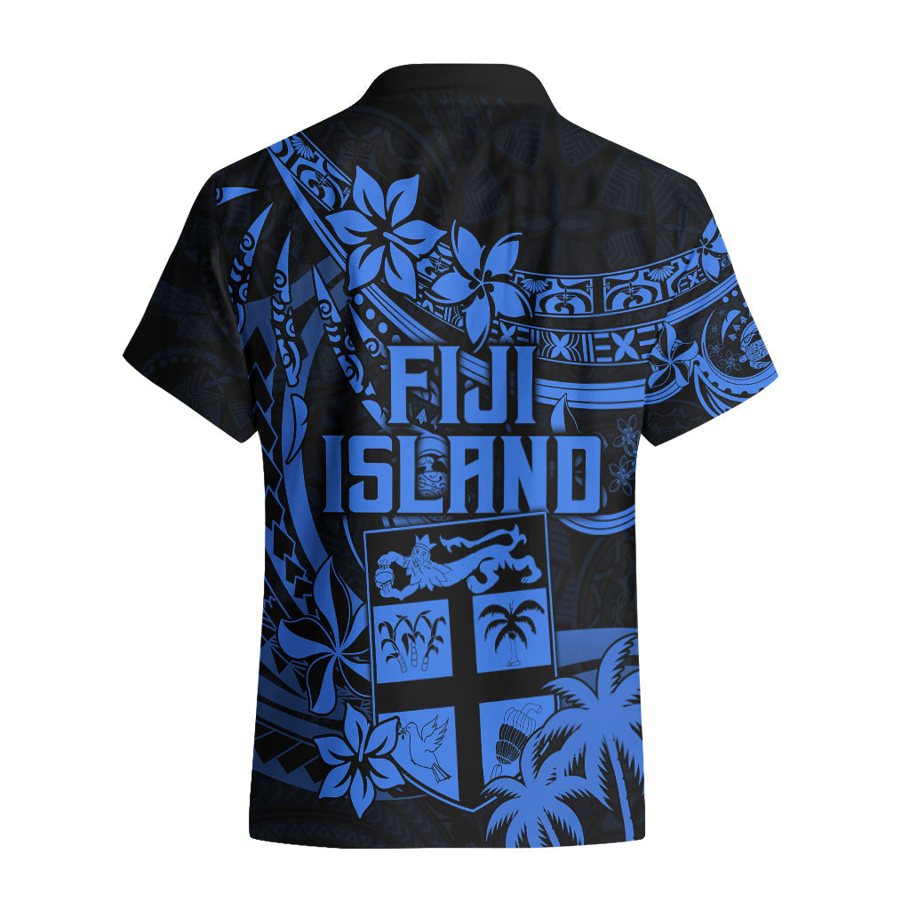 Fidschi-Inseln Hawaiihemd Wappen Fidschianische Blume Polynesisches Muster - Blau LT9