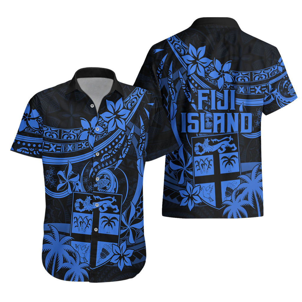 Fidschi-Inseln Hawaiihemd Wappen Fidschianische Blume Polynesisches Muster - Blau LT9