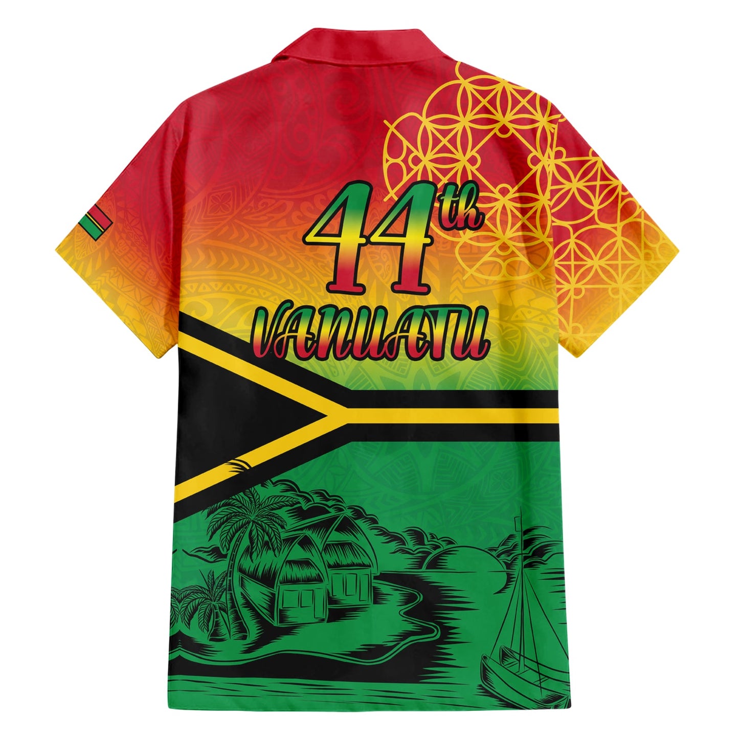 Hapi 44. Unabhängigkeits-Dei-Vanuatu Hawaiihemd Yumi 1980 mit Vanuatu-Strandlandschaft LT9