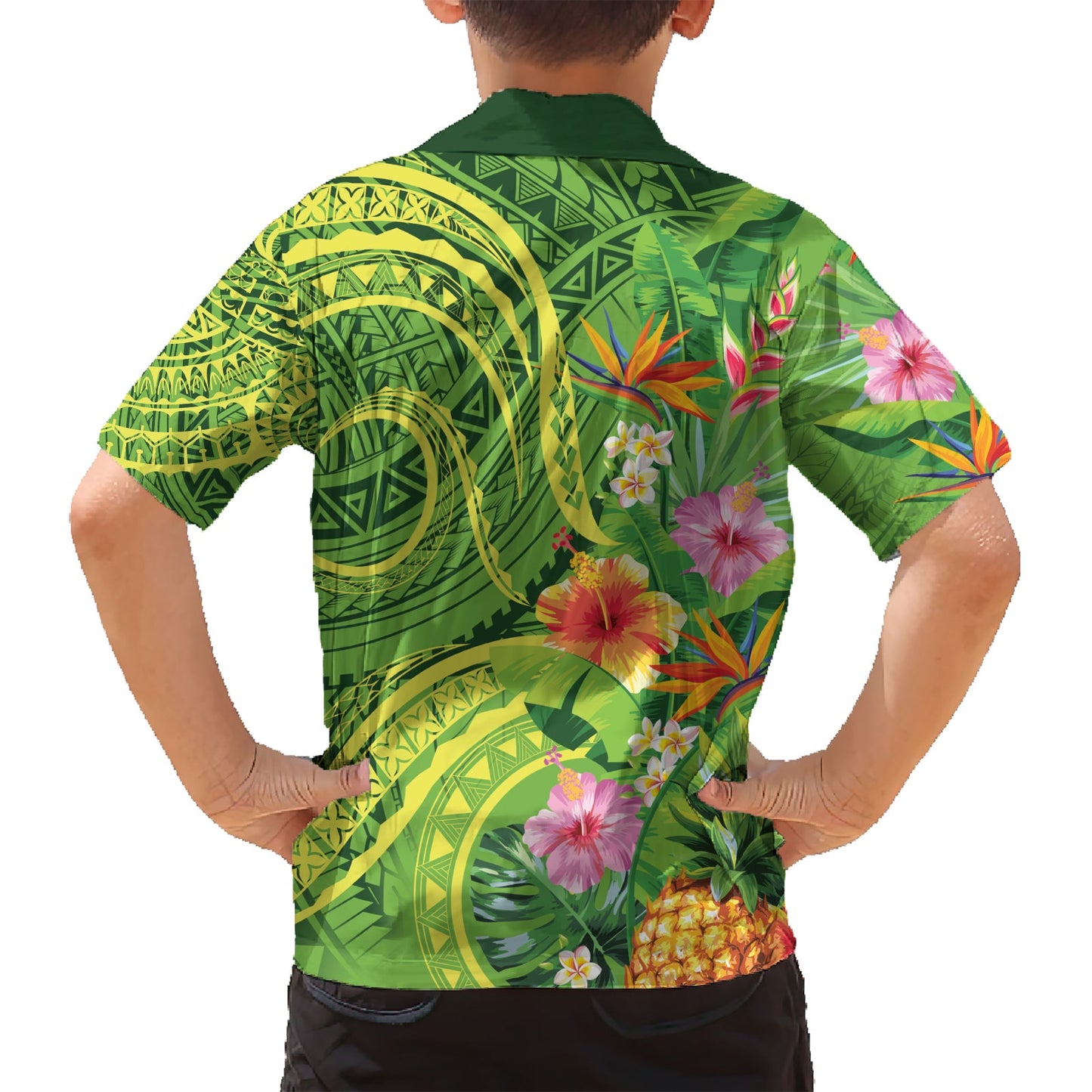 Polynesisches Tribal Blumen Tattoo Hawaiihemd Special Lime Green Vibe LT9