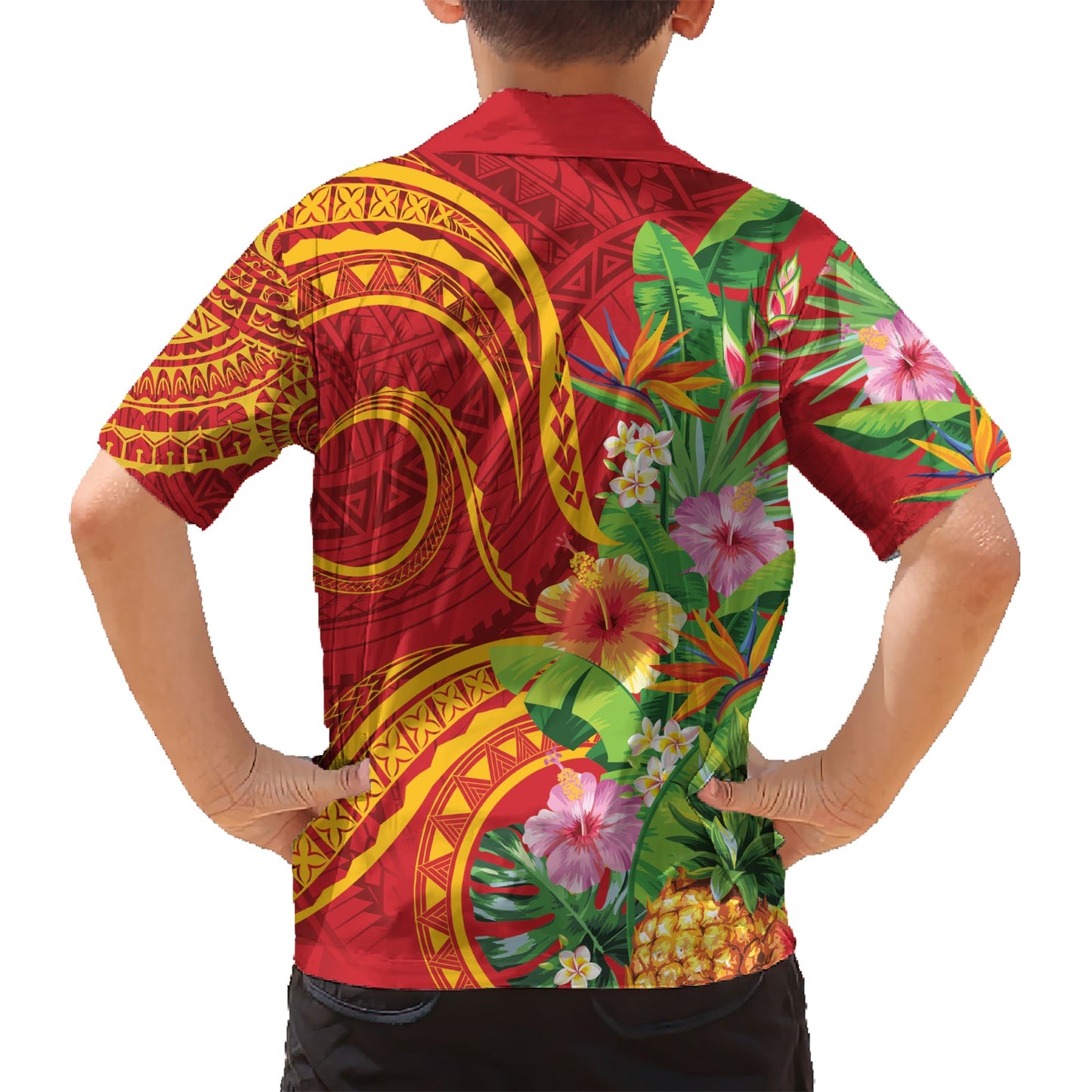 Polynesisches Tribal Blumen Tattoo Hawaiihemd Special Vermilion Vibe LT9