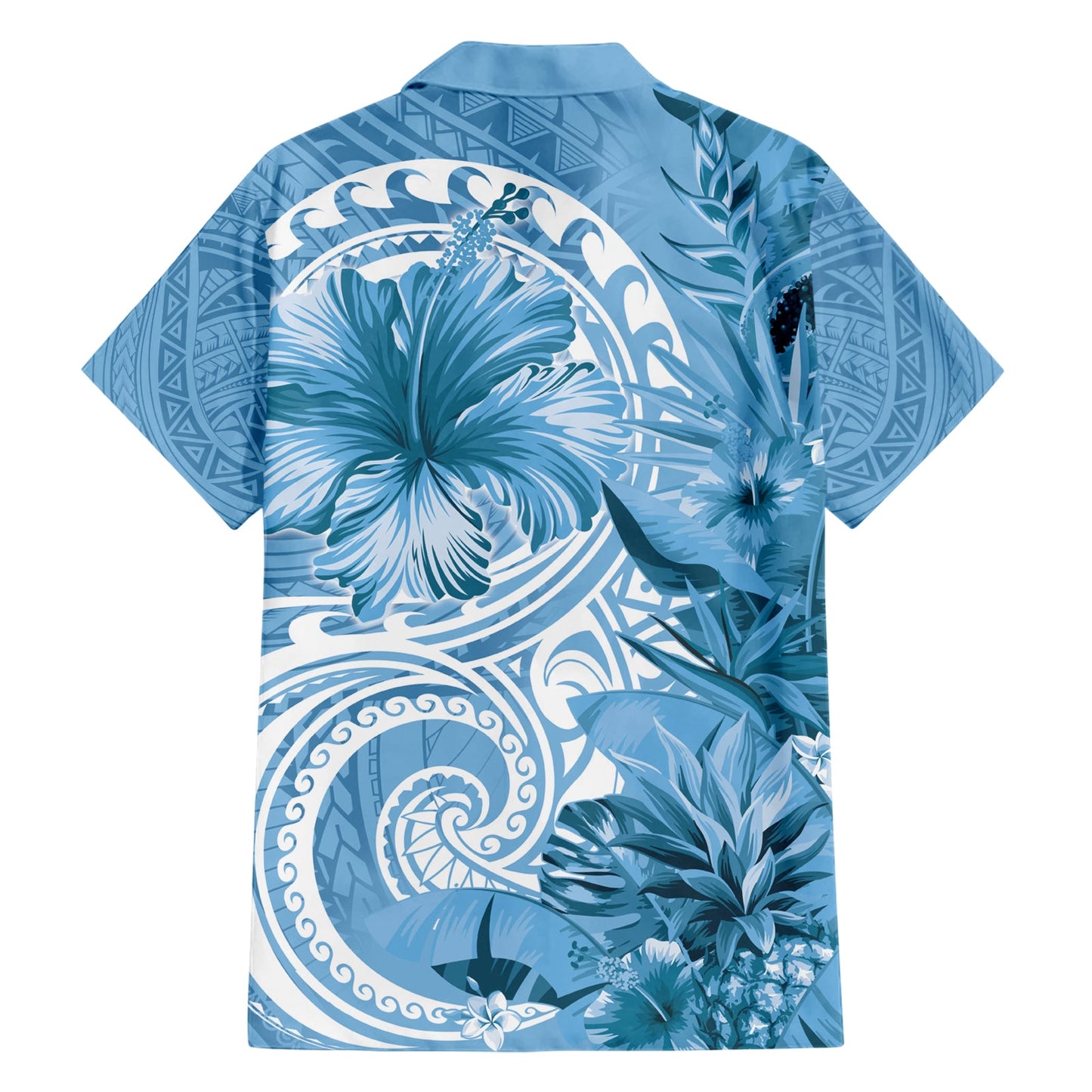 Polynesisches Hibiskusblüten-Tribal-Hawaii-Hemd in Blau LT9