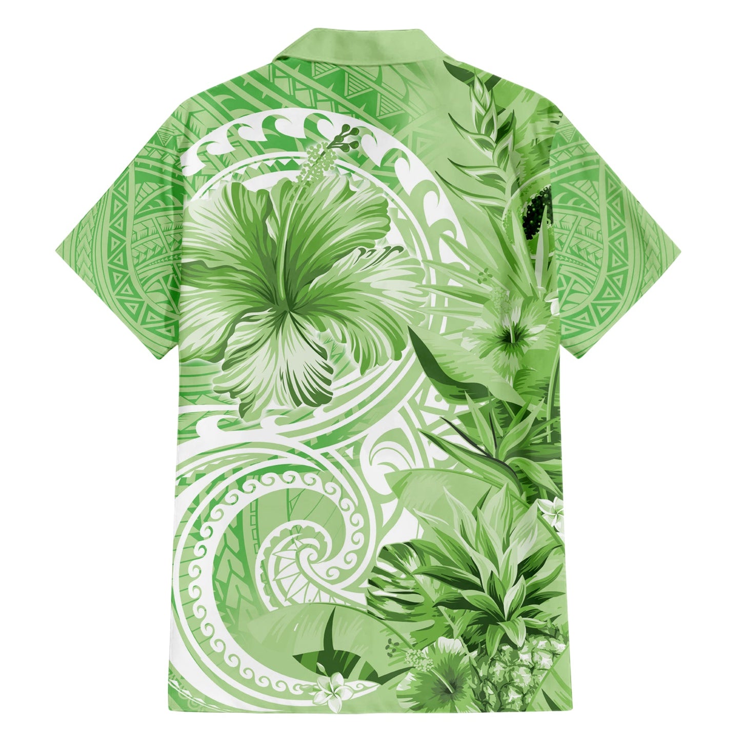 Polynesisches Hibiskusblüten-Tribal-Hawaii-Hemd, Limettengrün, LT9
